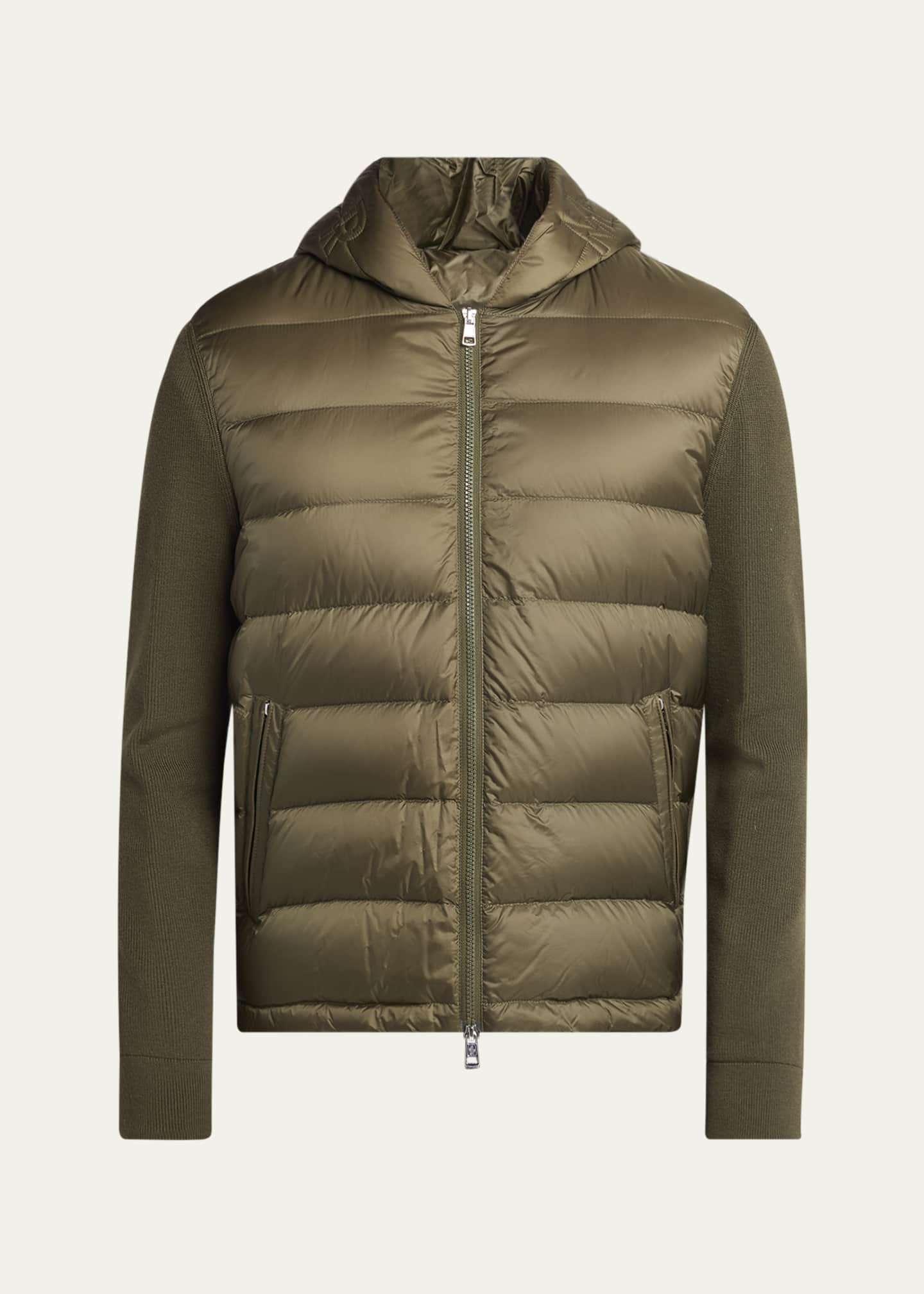Moncler Men's Padded Nylon Knit-Sleeve Hooded Cardigan - Bergdorf