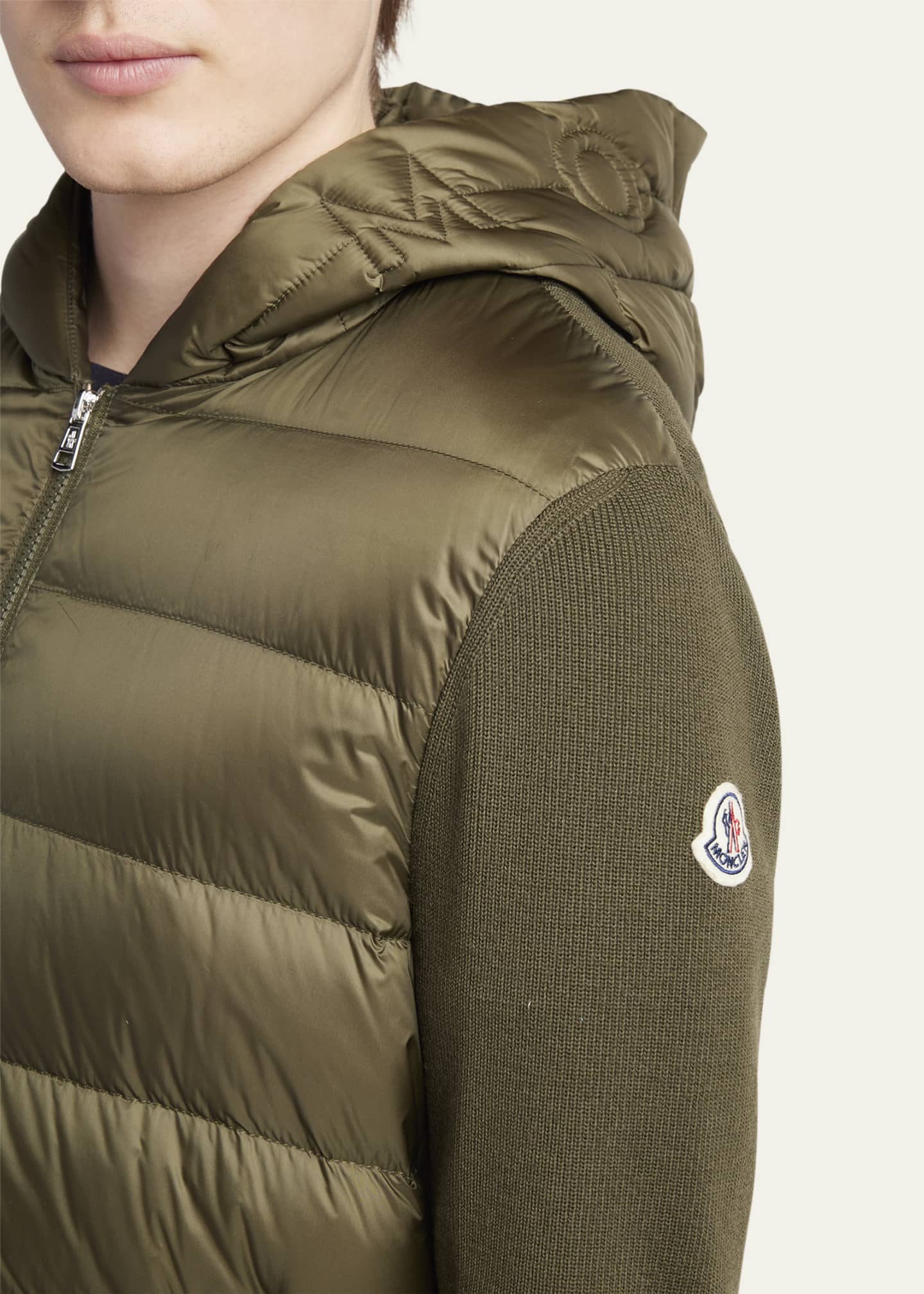 Moncler Men's Padded Nylon Knit-Sleeve Hooded Cardigan - Bergdorf