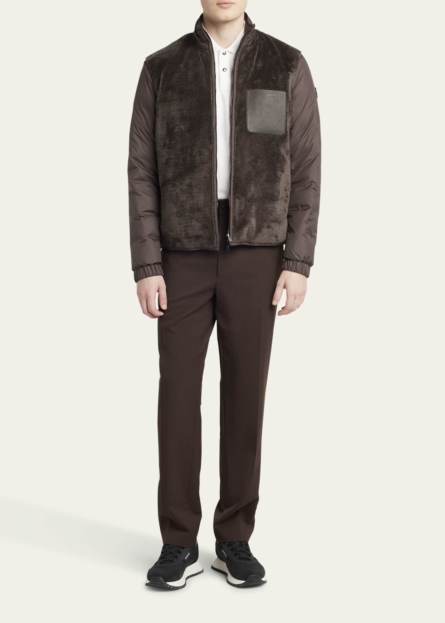Moncler Men's Edit Dark Brown Teddy Fleece and Padded Reversible