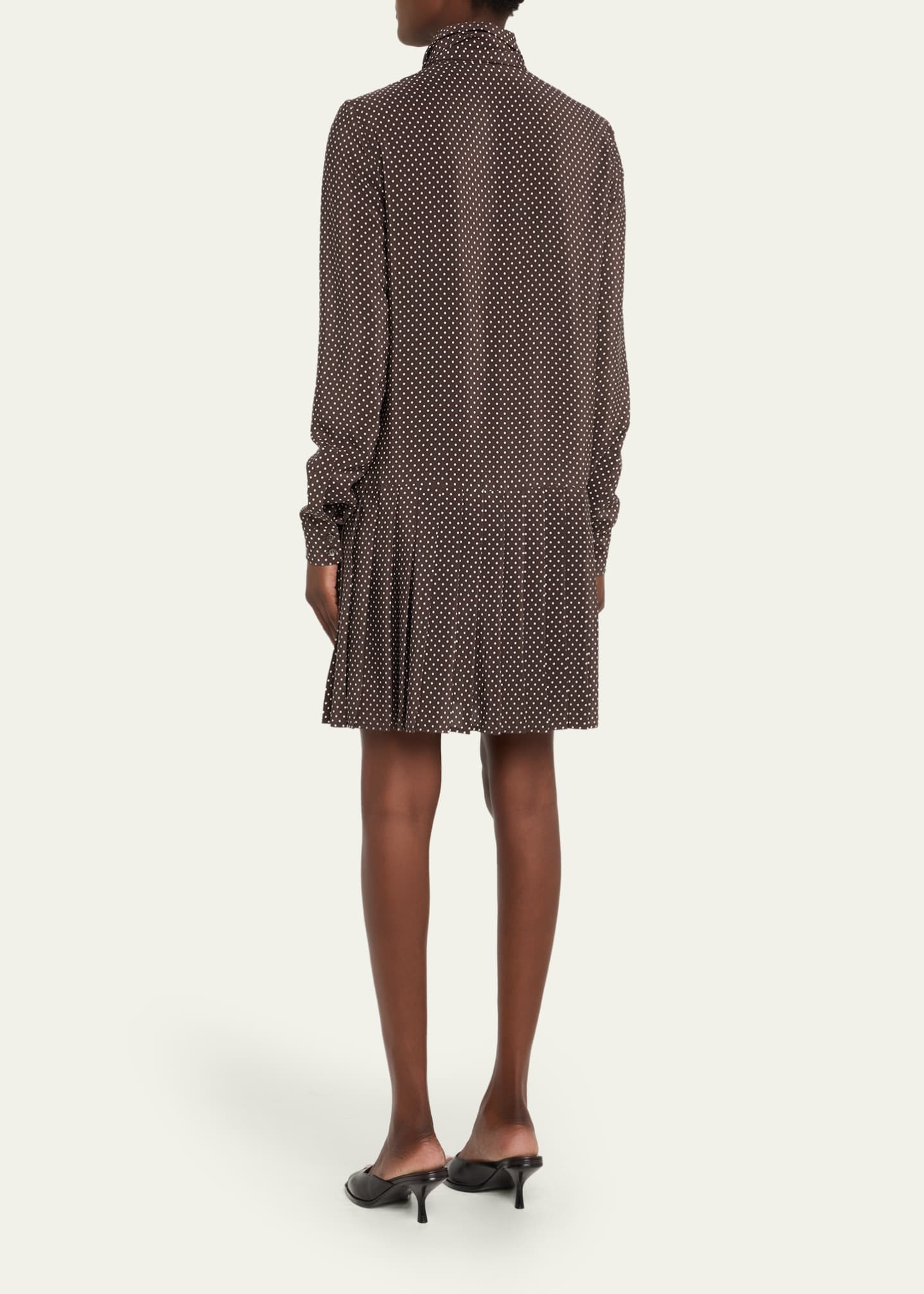 Michael Kors Collection Polka-Dot Silk Pleated Drop-Waist Bow Mini Shirtdress Image 3 of 5