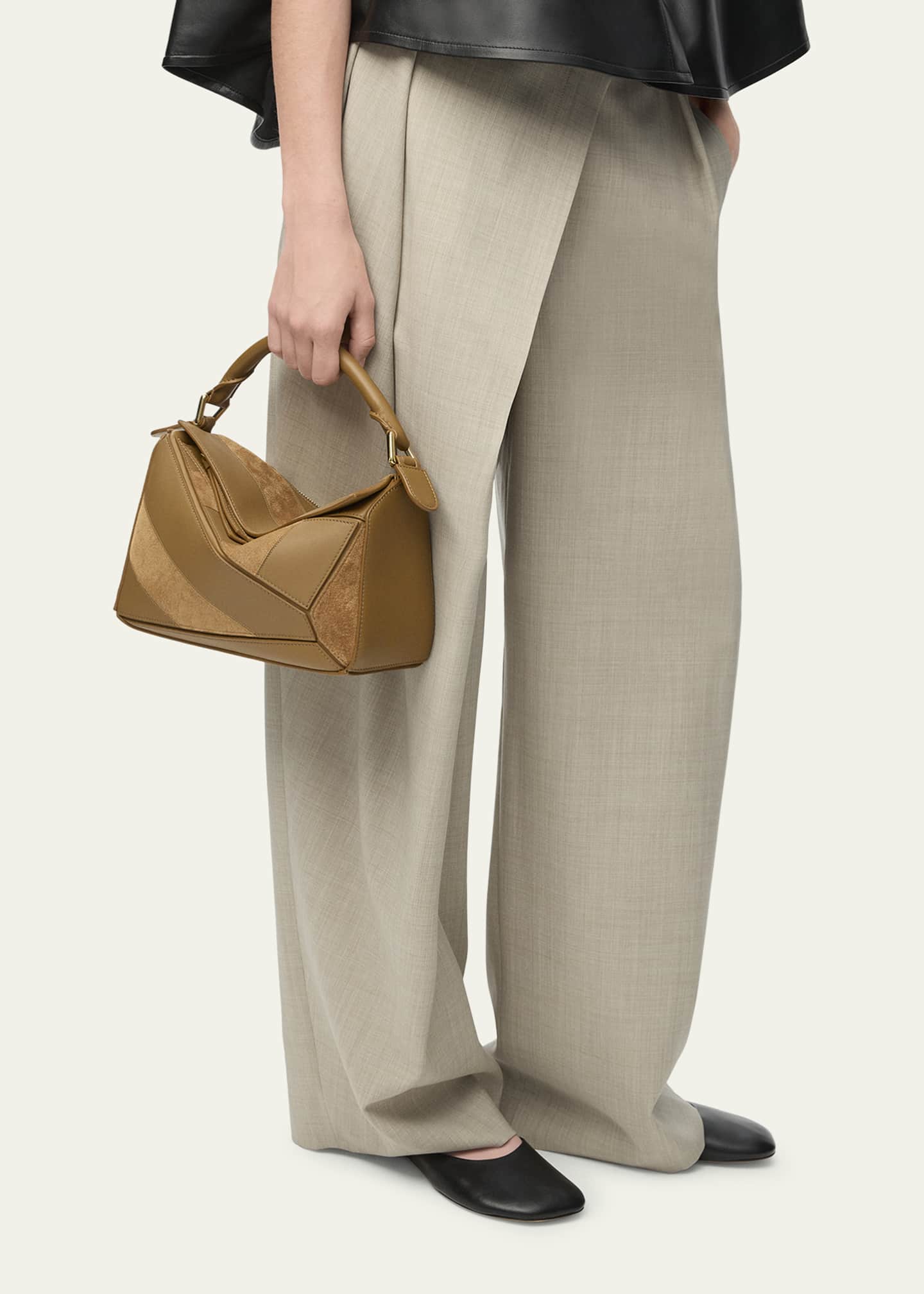 Loewe Puzzle Small Striped Top-Handle Bag in Leather & Suede Image 2 of 4