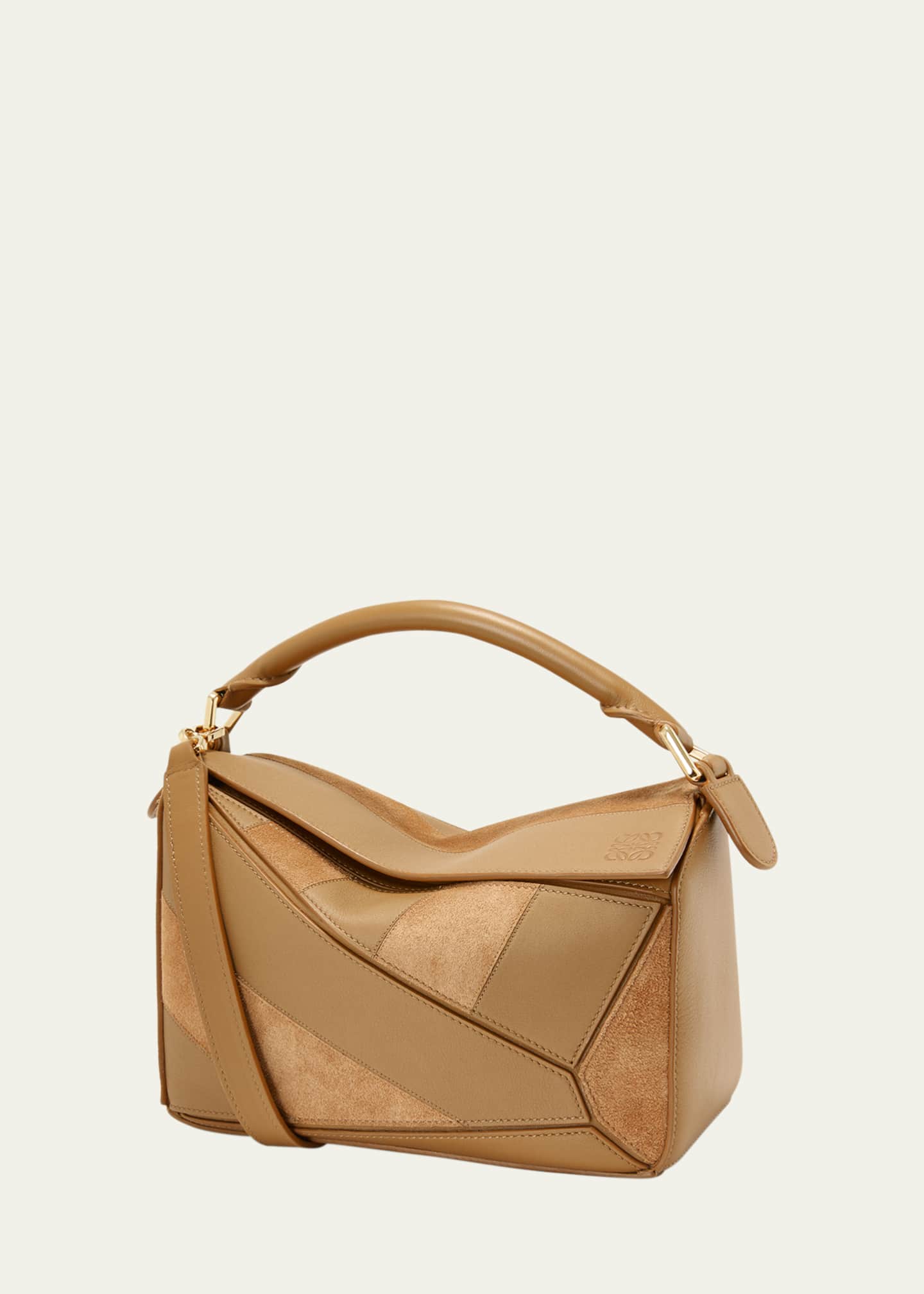 Loewe Puzzle Small Striped Top-Handle Bag in Leather & Suede Image 3 of 4