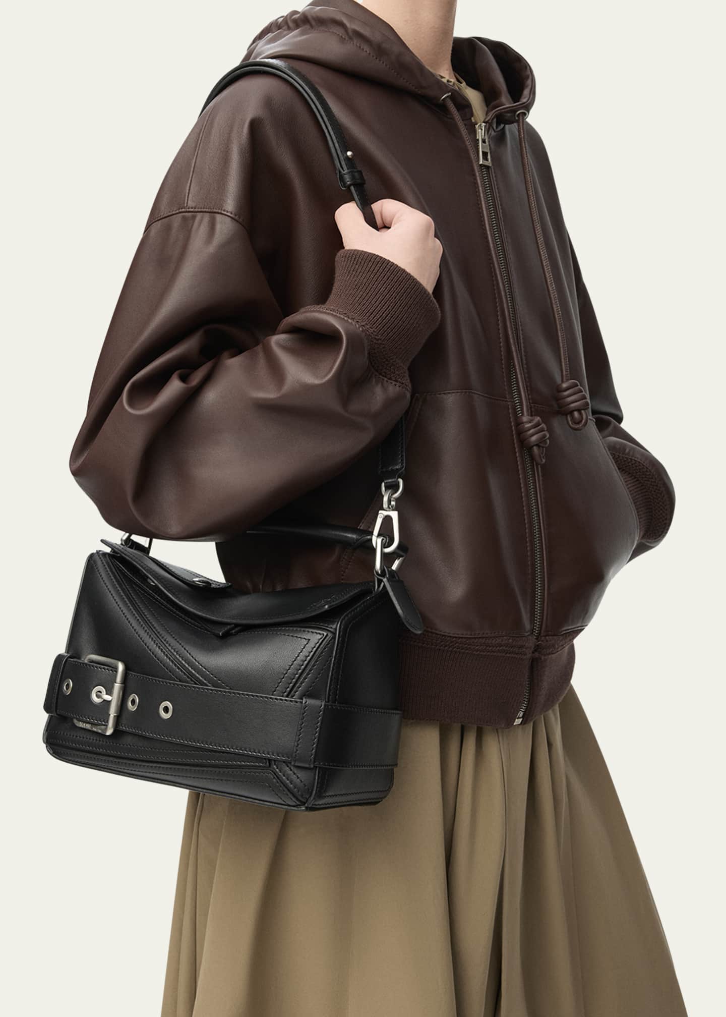 Loewe Puzzle Biker Top-Handle Bag in Shiny Leather Image 2 of 6