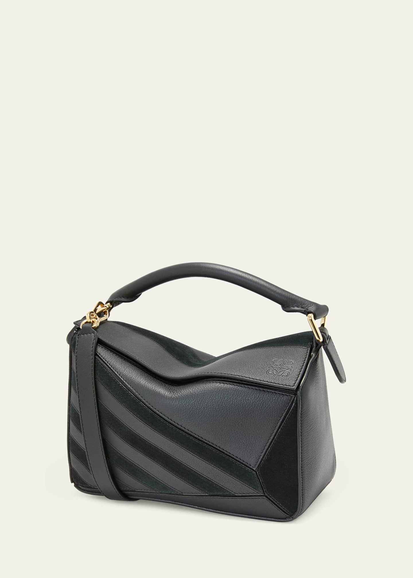 Loewe Puzzle Small Striped Top-Handle Bag in Leather & Suede Image 3 of 4
