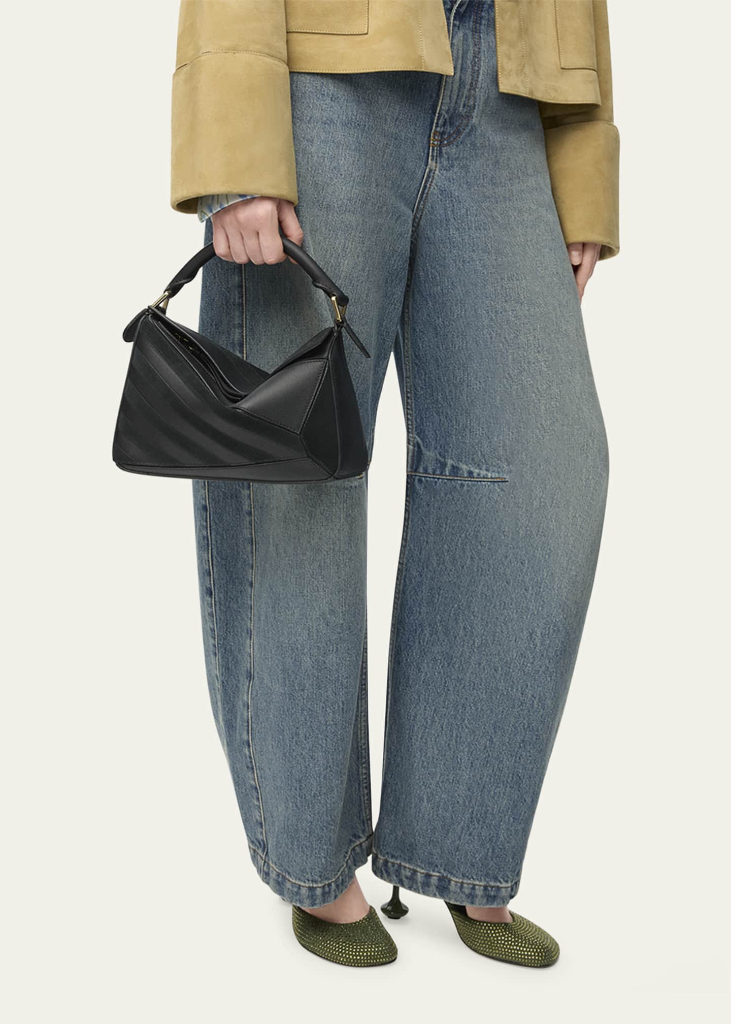 Loewe Puzzle Small Striped Top-Handle Bag in Leather & Suede Image 4 of 4