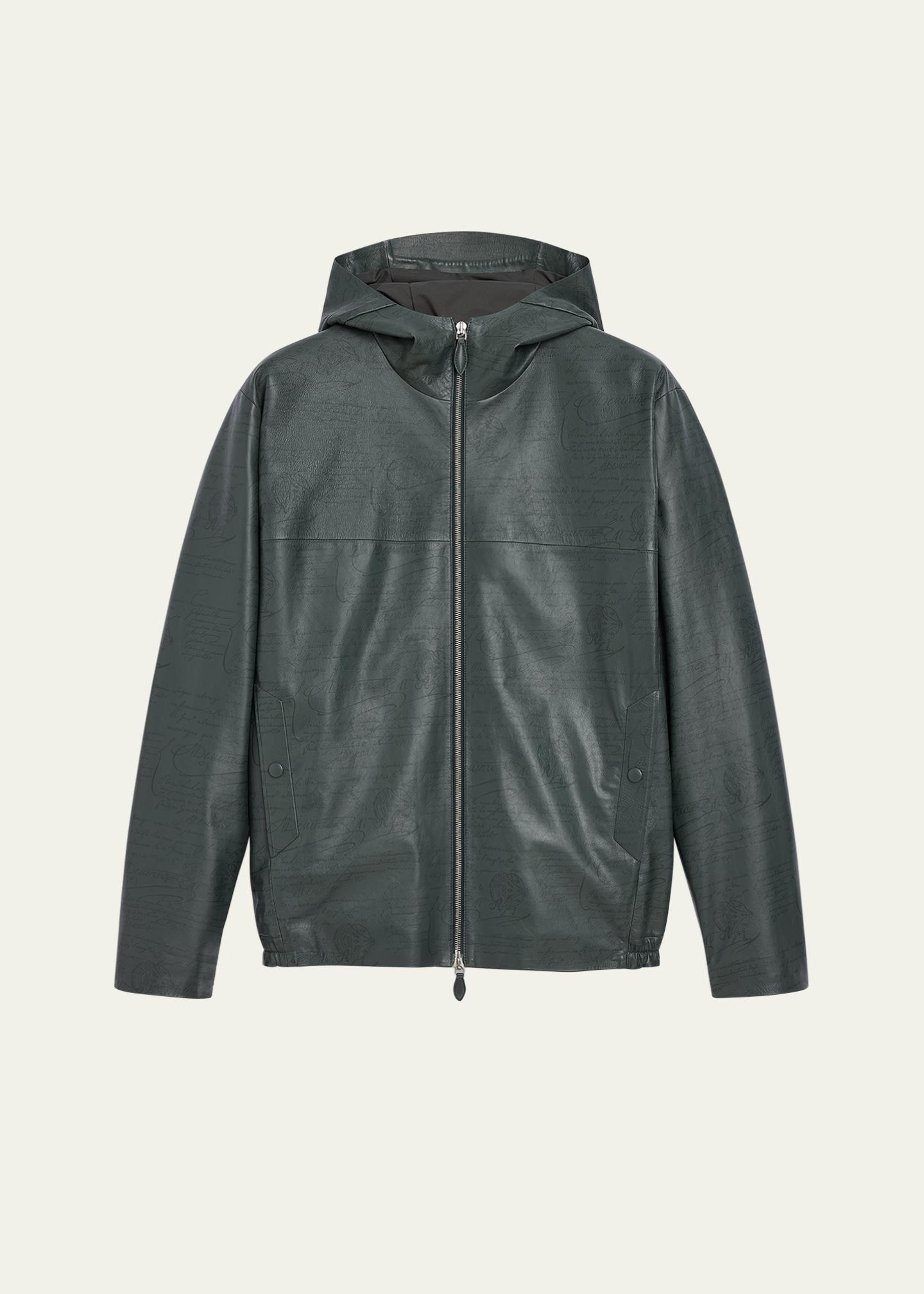 Berluti Men's B-Way Scritto Leather Hooded Jacket - Bergdorf Goodman