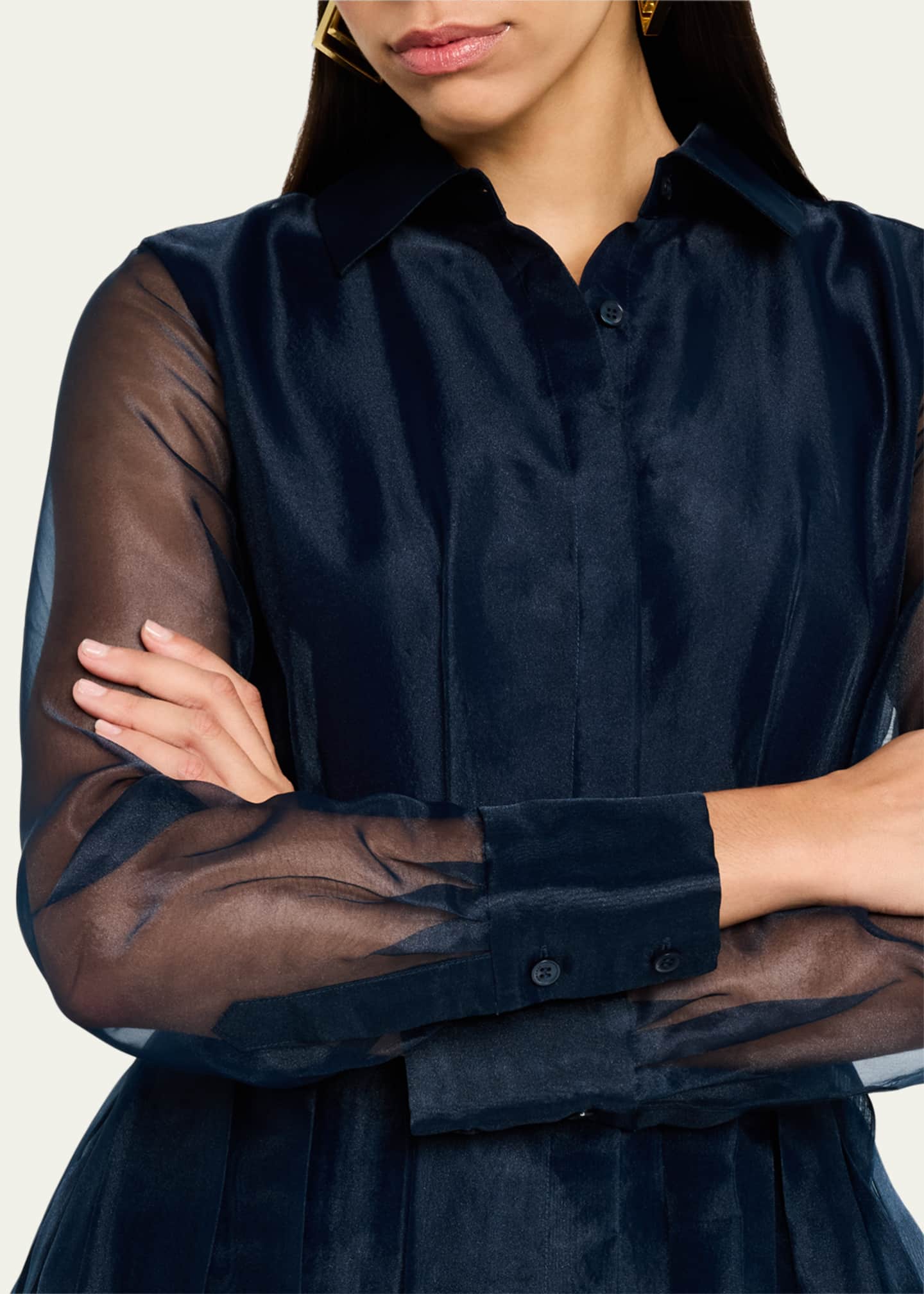 SIMKHAI Montgomery Long-Sleeve Button-Front Midi Dress Image 5 of 5