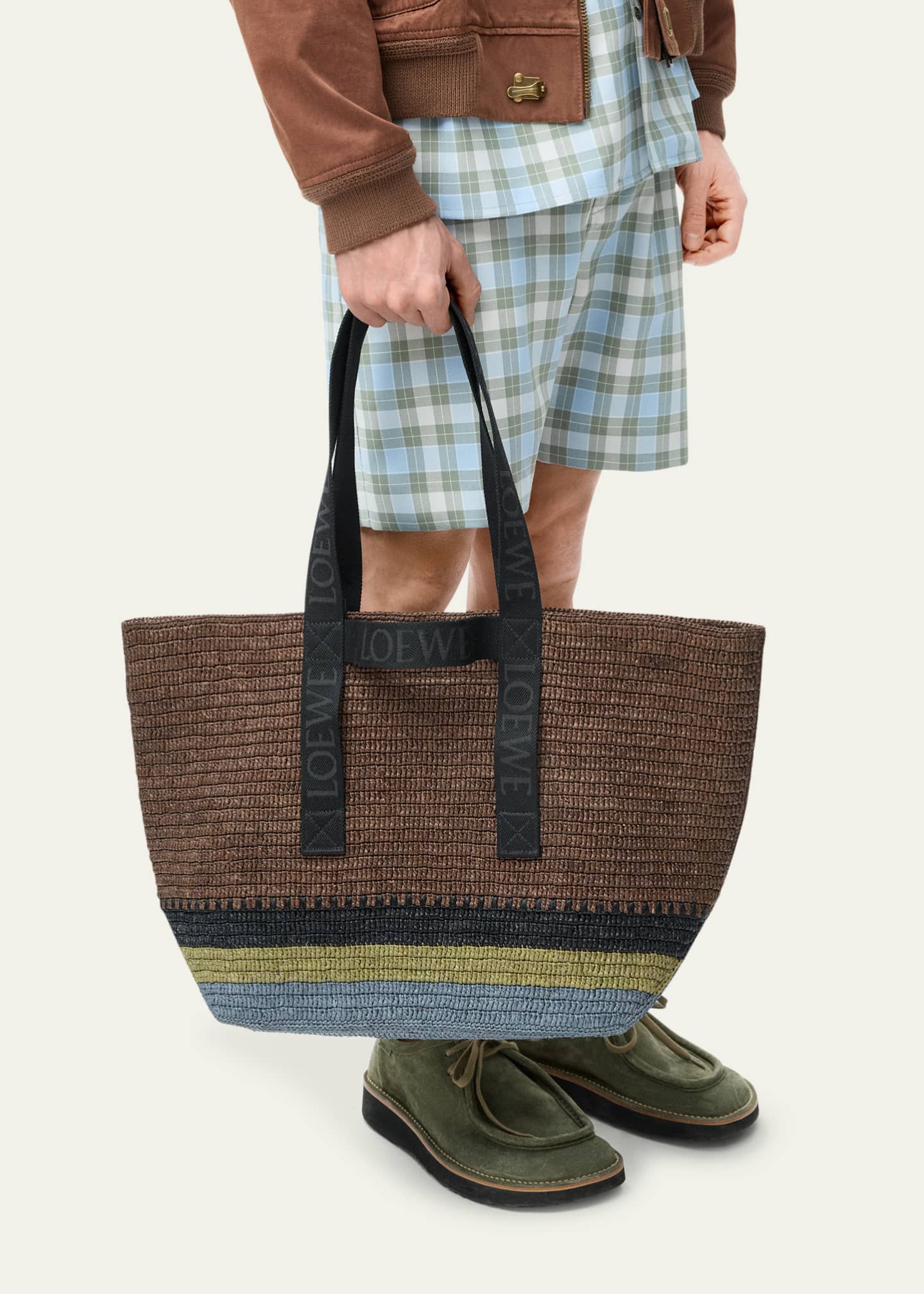 Loewe Men's Fold Raffia Shopper Tote Bag Image 2 of 4