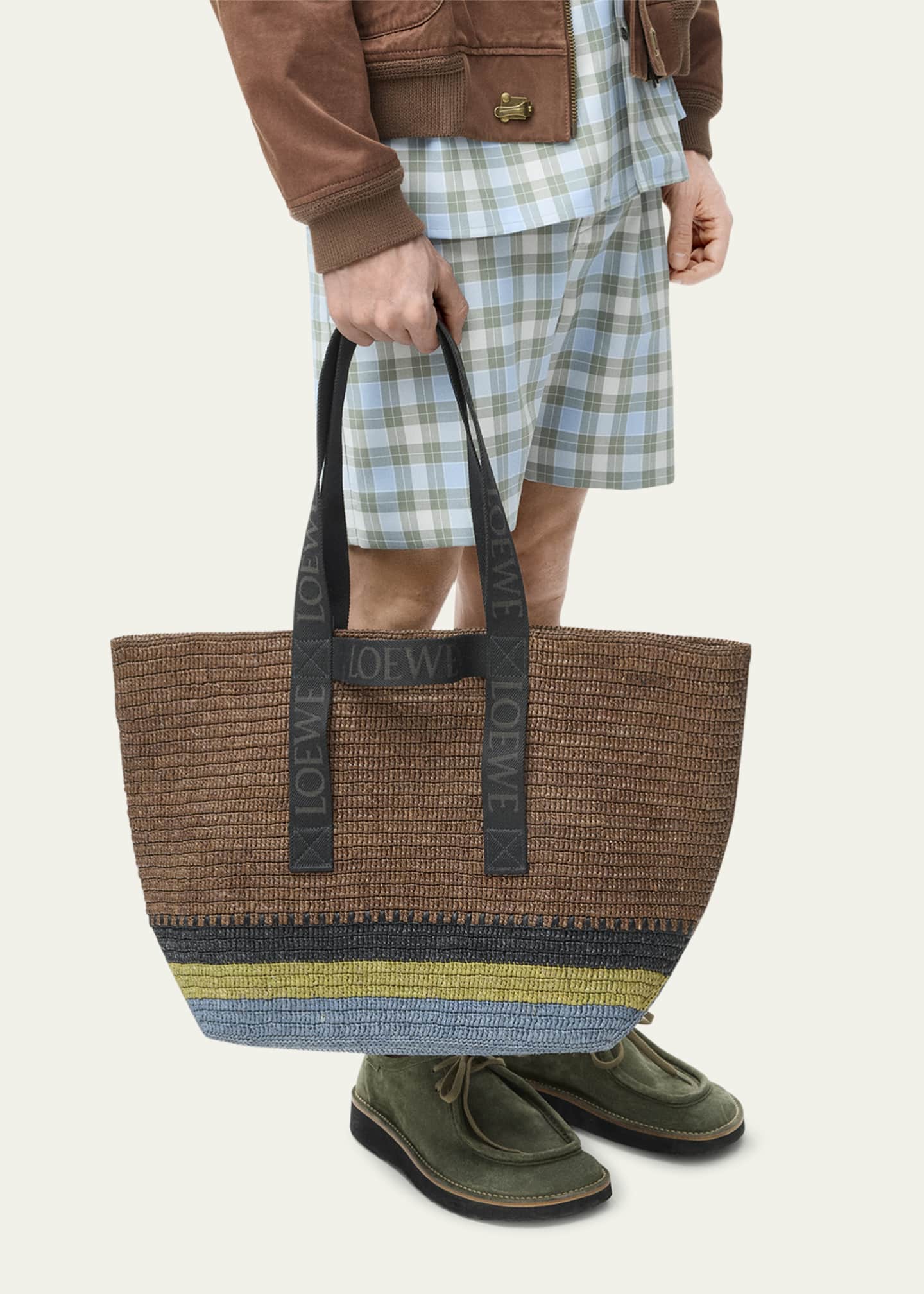 Loewe Men's Fold Raffia Shopper Tote Bag Image 4 of 4