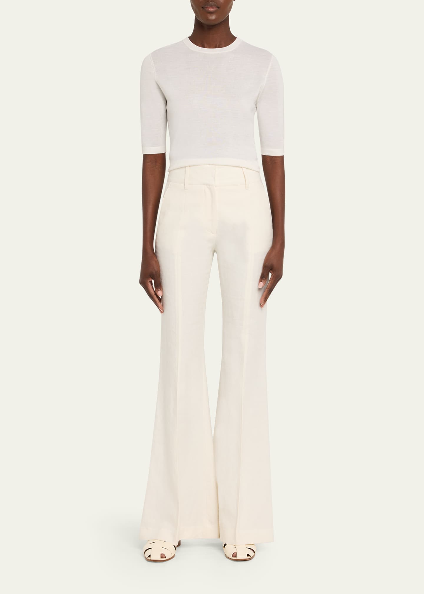 GABRIELA HEARST Tシャツ・カットソー ホワイト系 Gabriela Hearst Brunner Short-Sleeve Cashmere-Silk T-Shirt