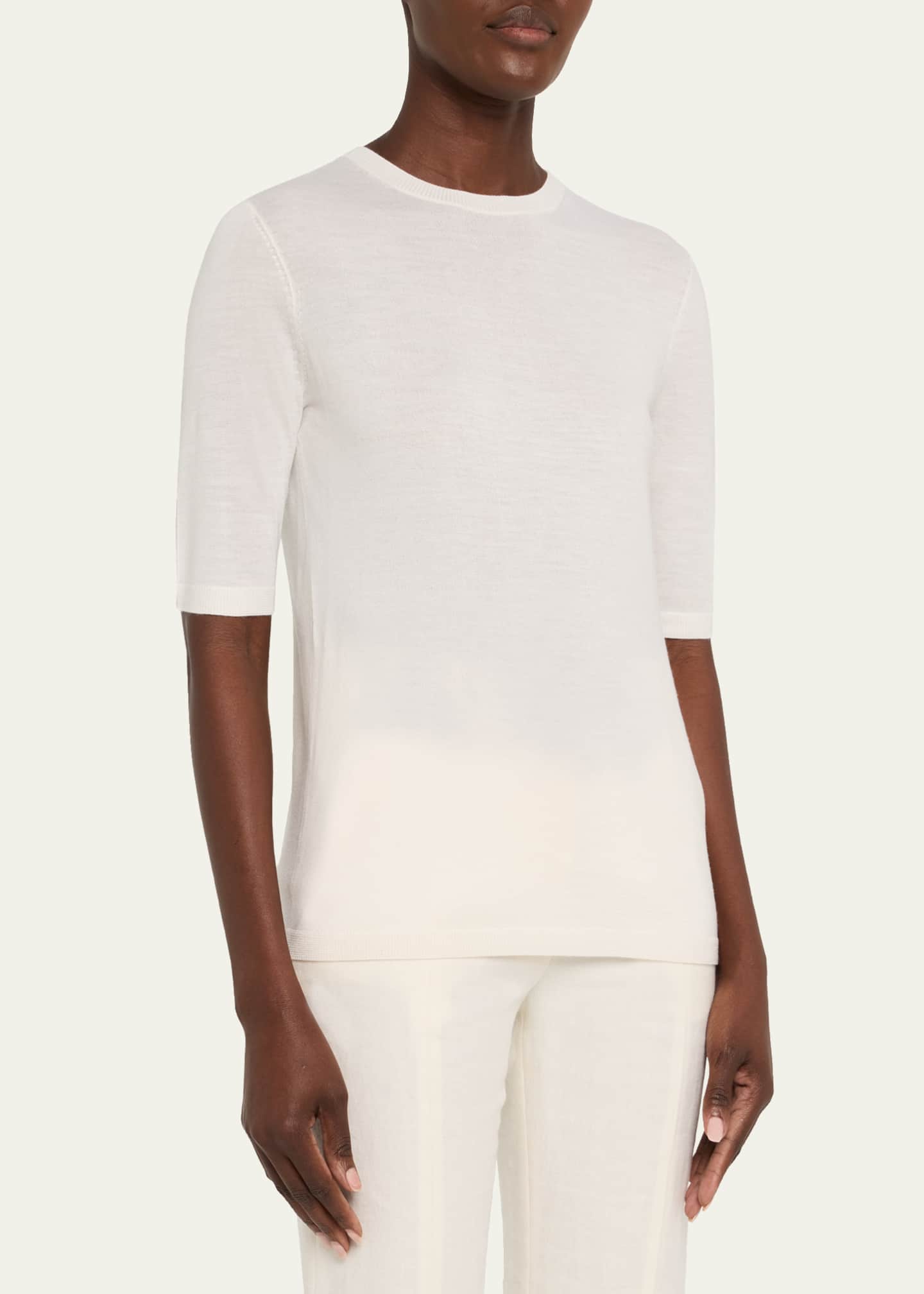 GABRIELA HEARST Tシャツ・カットソー ホワイト系 Gabriela Hearst Brunner Short-Sleeve Cashmere-Silk T-Shirt