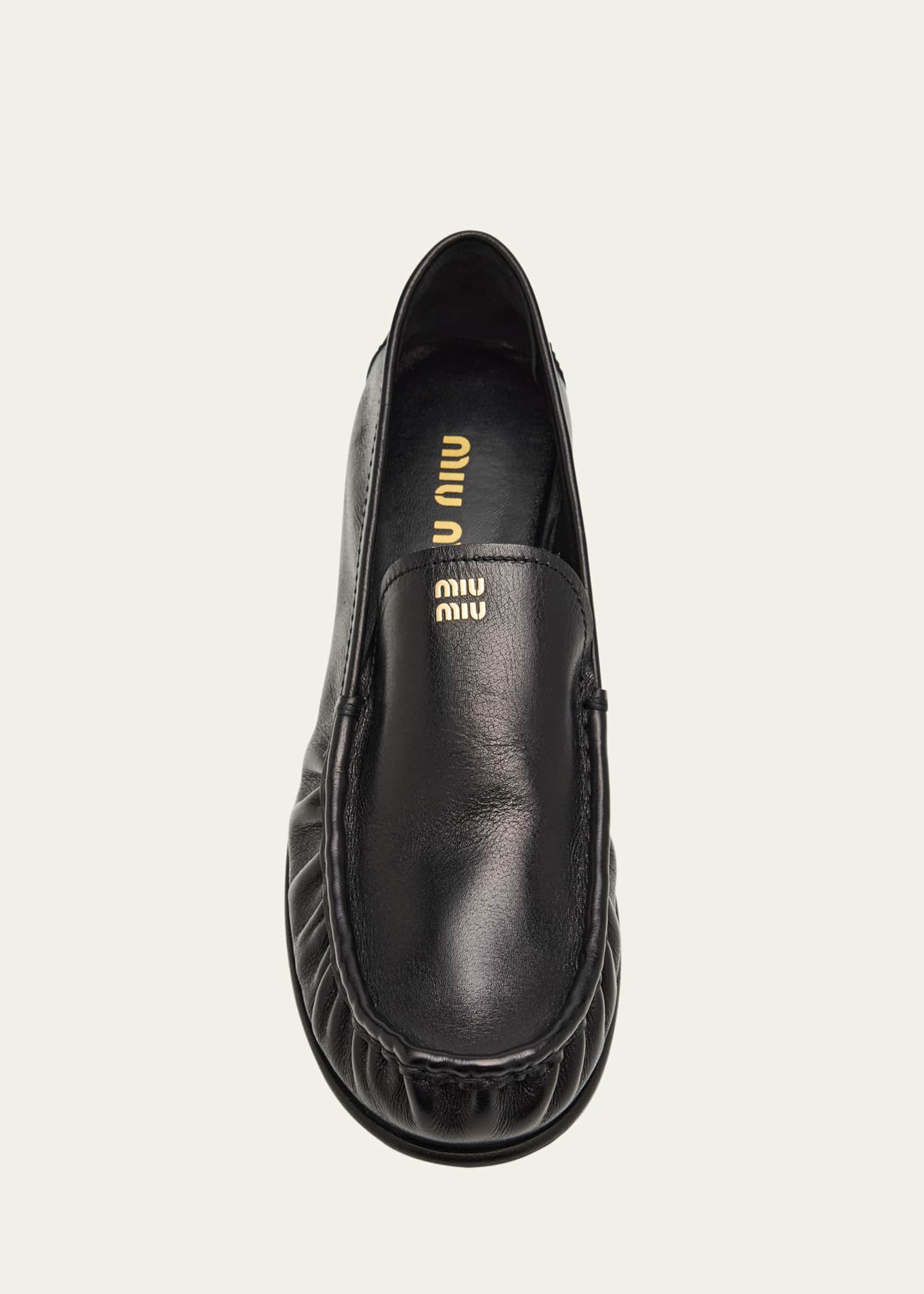 Miu Miu Ruched Leather Mocassin Loafers - Bergdorf Goodman
