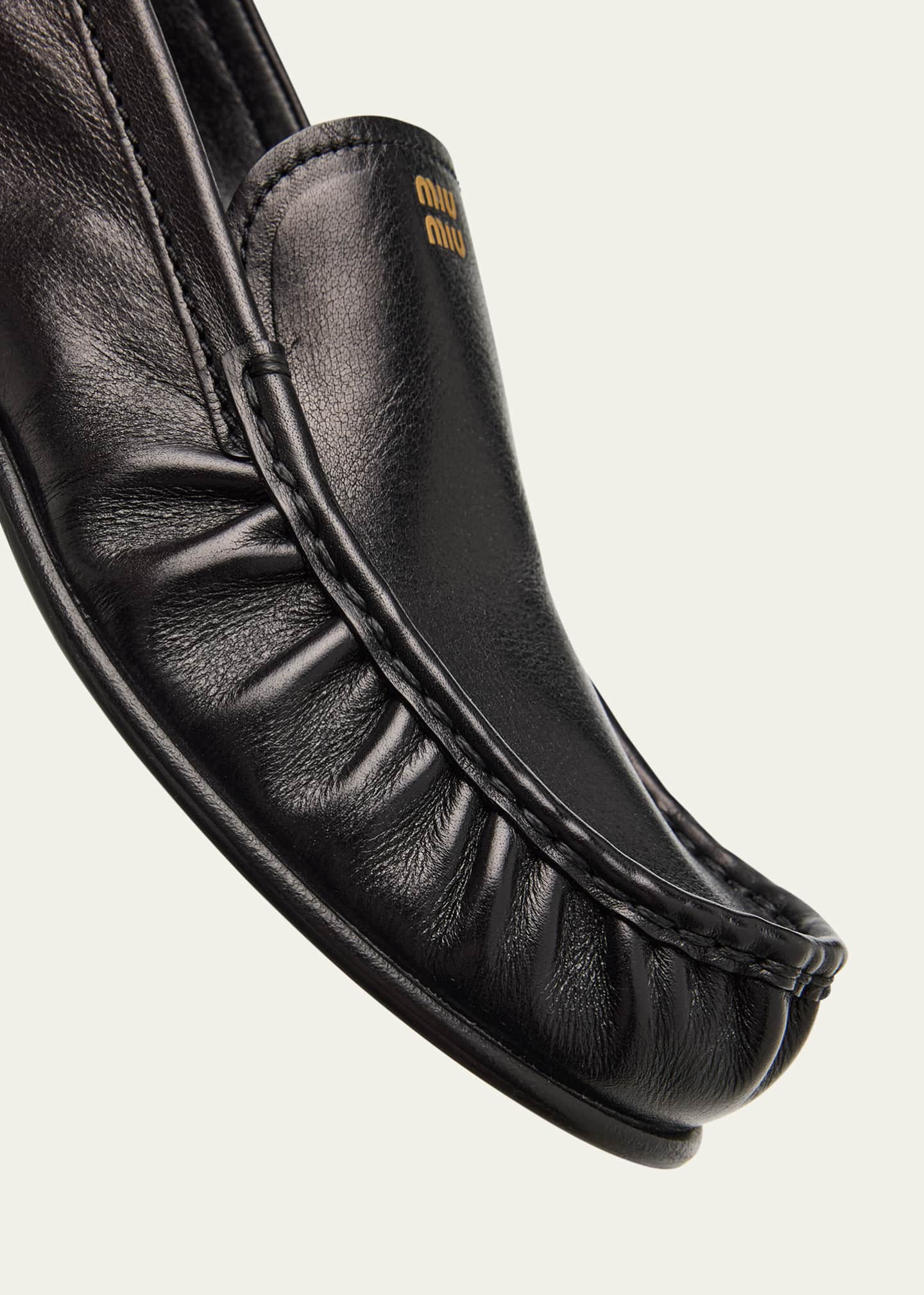 Miu Miu Ruched Leather Mocassin Loafers - Bergdorf Goodman