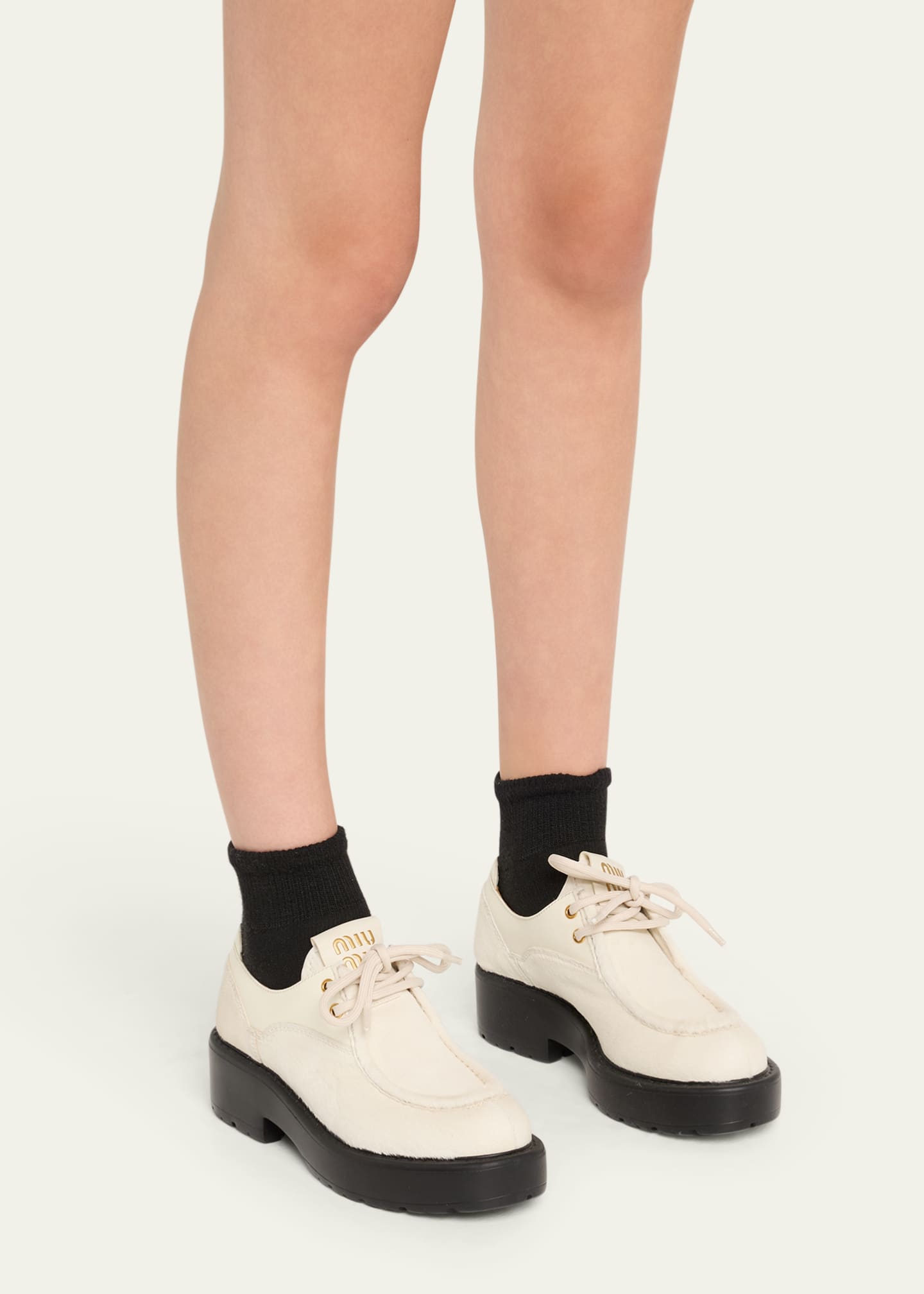 Miu Miu Pony Hair Lace-Up Wallabee Shoes Image 2 of 6