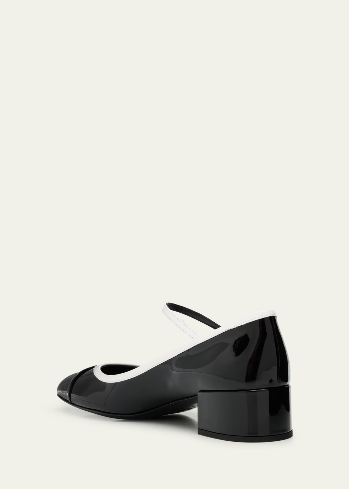 Miu Miu Bicolor Patent Leather Block-Heel Mary Jane Pumps
