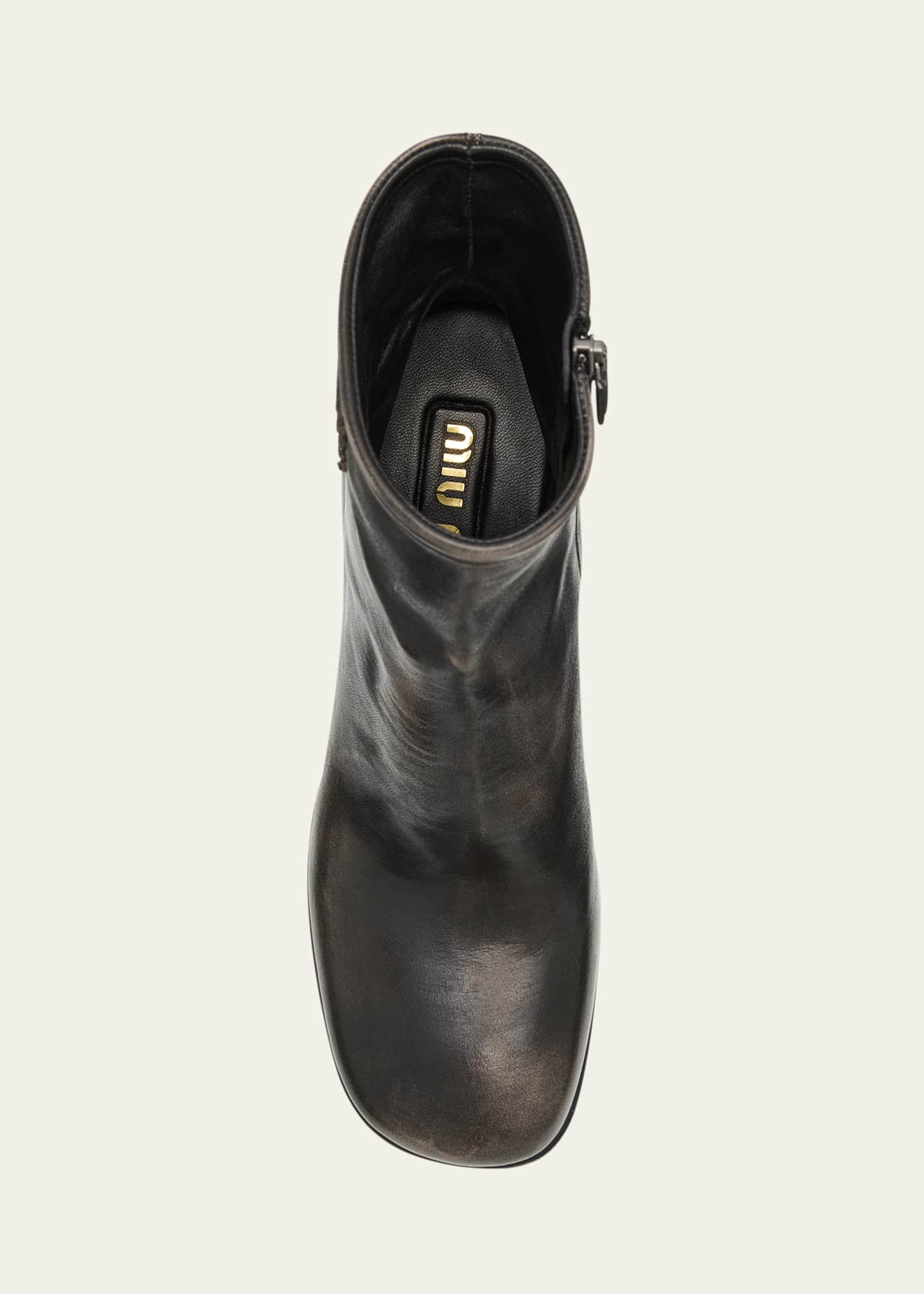 Miu Miu Vintage Leather Block-Heel Booties - Bergdorf Goodman