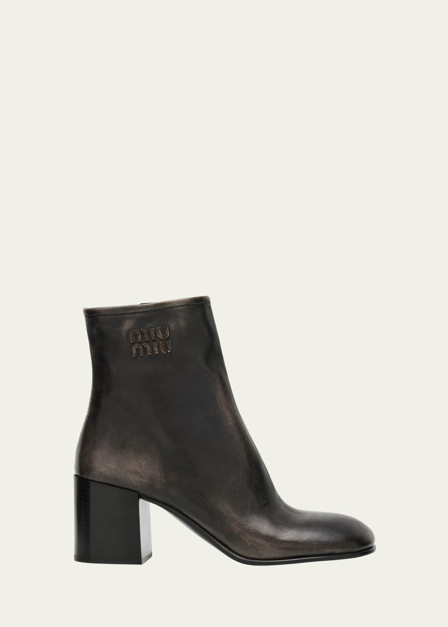 SALE★定価150,000円★MIU MIU★黒ブーツ★牛革 Miu Miu Vintage Leather Block-Heel Booties - Bergdorf Goodman