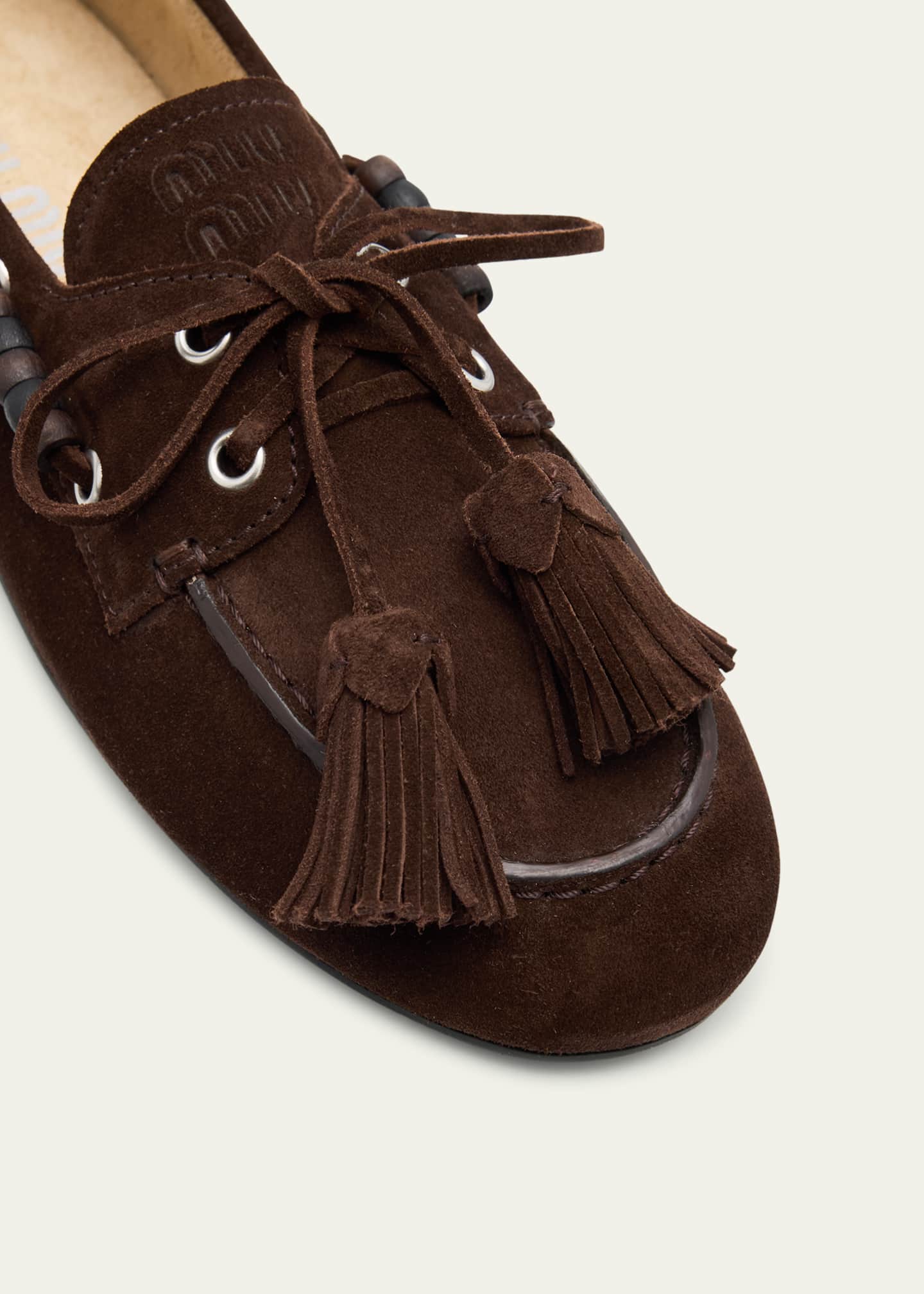 Miu Miu Suede Tassel Boat Loafers Image 5 of 6