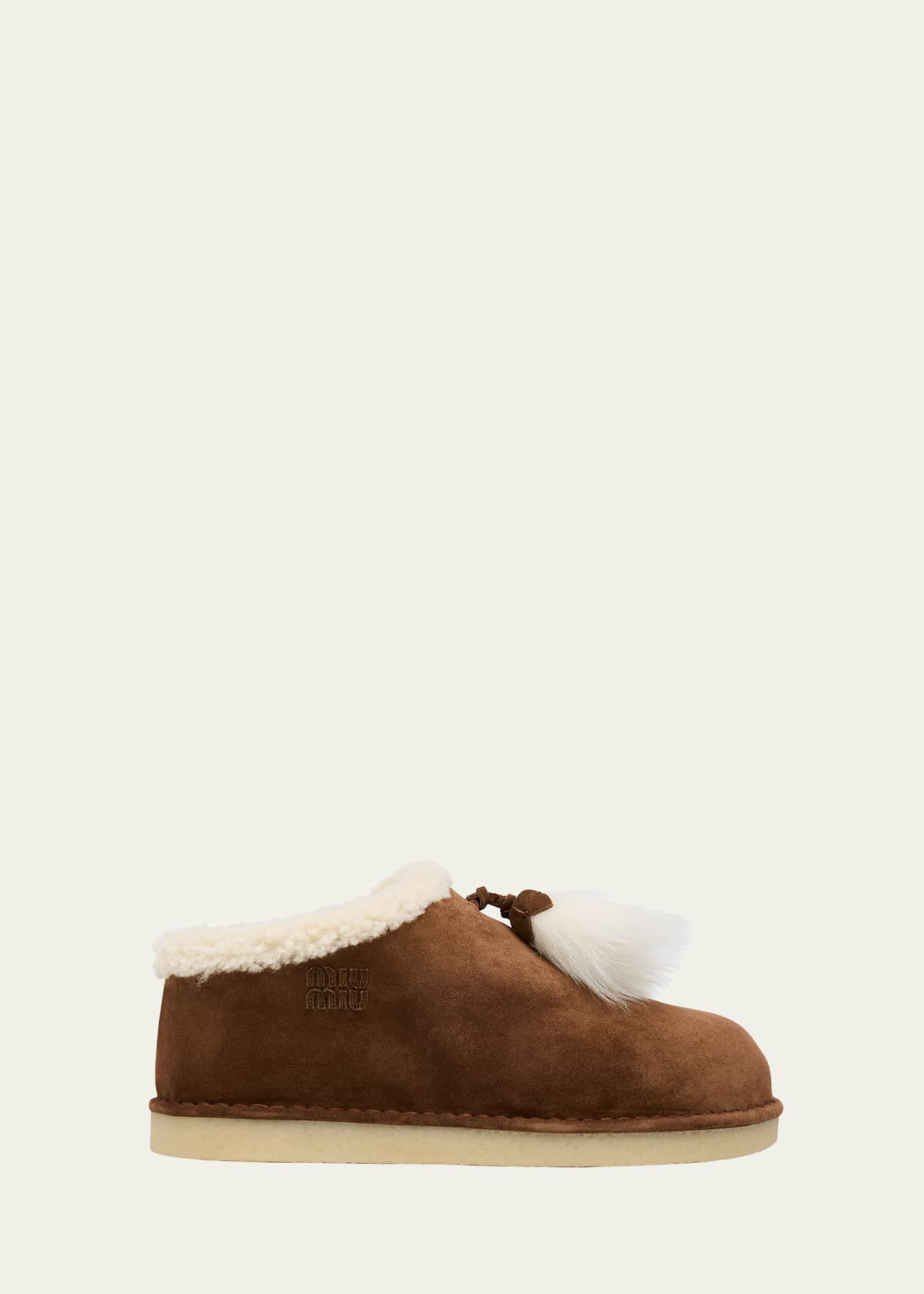 Miu Miu Suede Shearling-Lined Booties with Fur Tassels - Bergdorf