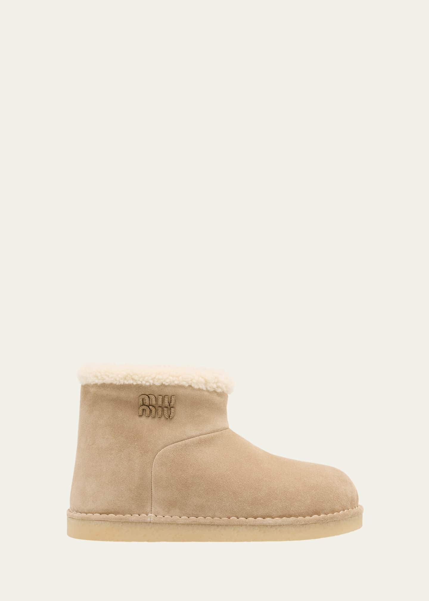 Miu Miu Suede Shearling-Lined Booties - Bergdorf Goodman
