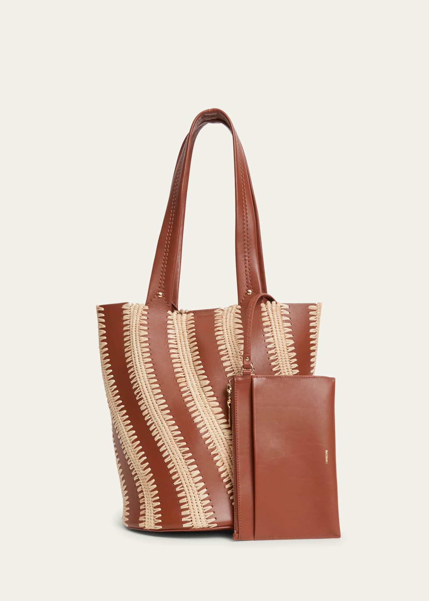 SIMKHAI Talia Raffia-Embroidered Leather Tote Bag Image 3 of 3