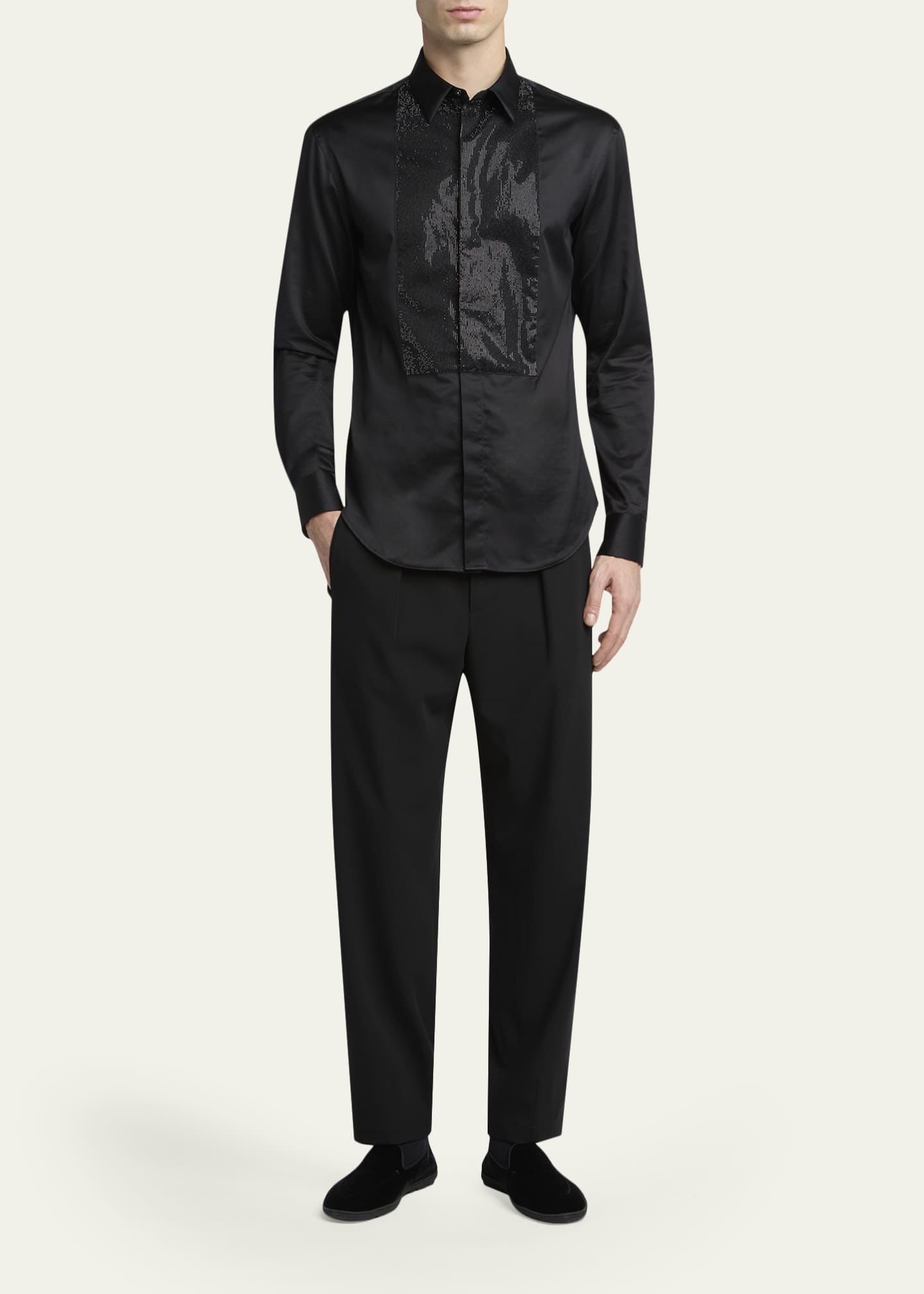 Giorgio Armani Men's Crystal Bib Front Cotton Dress Shirt