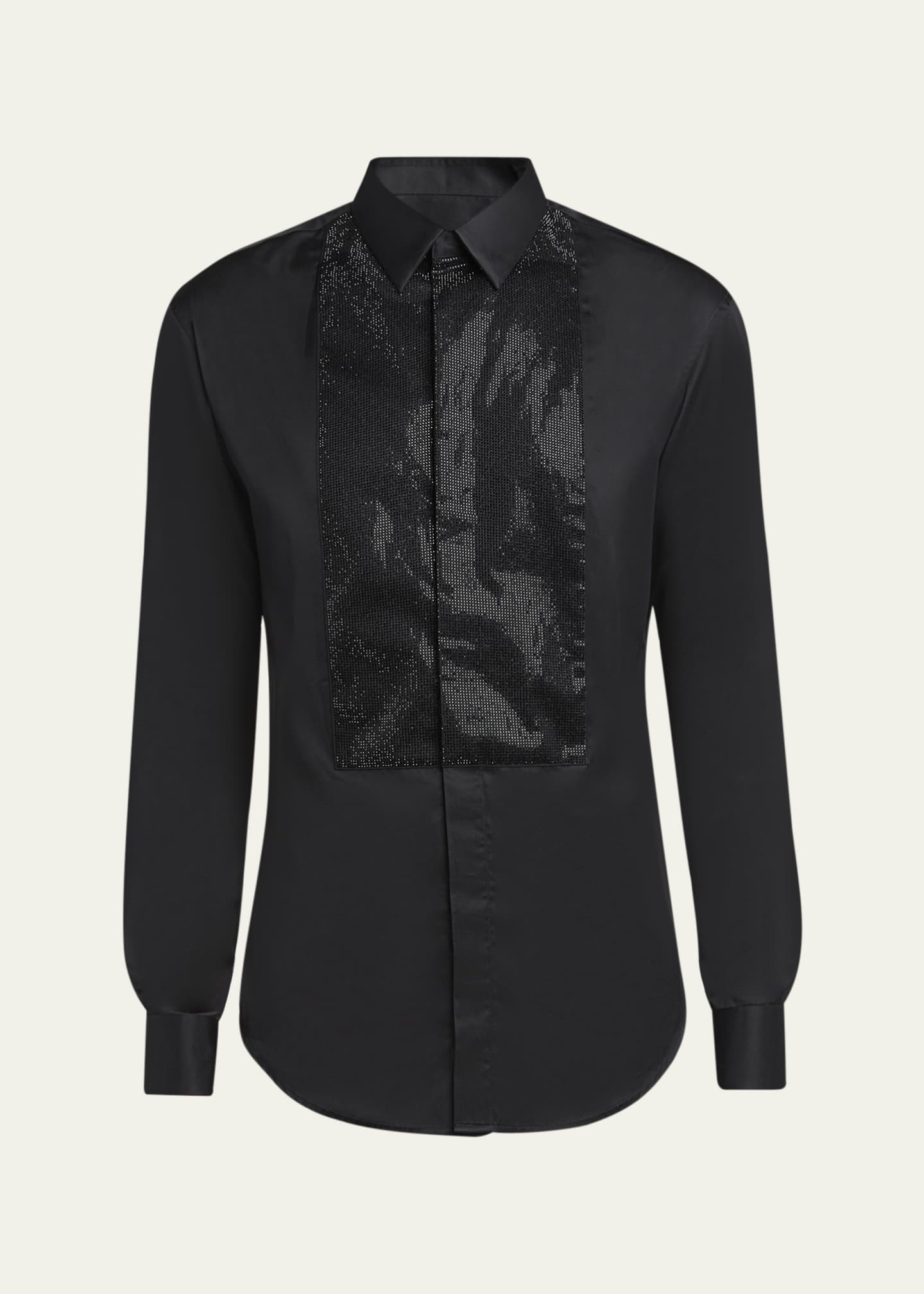 Giorgio Armani Men's Crystal Bib Front Cotton Dress Shirt