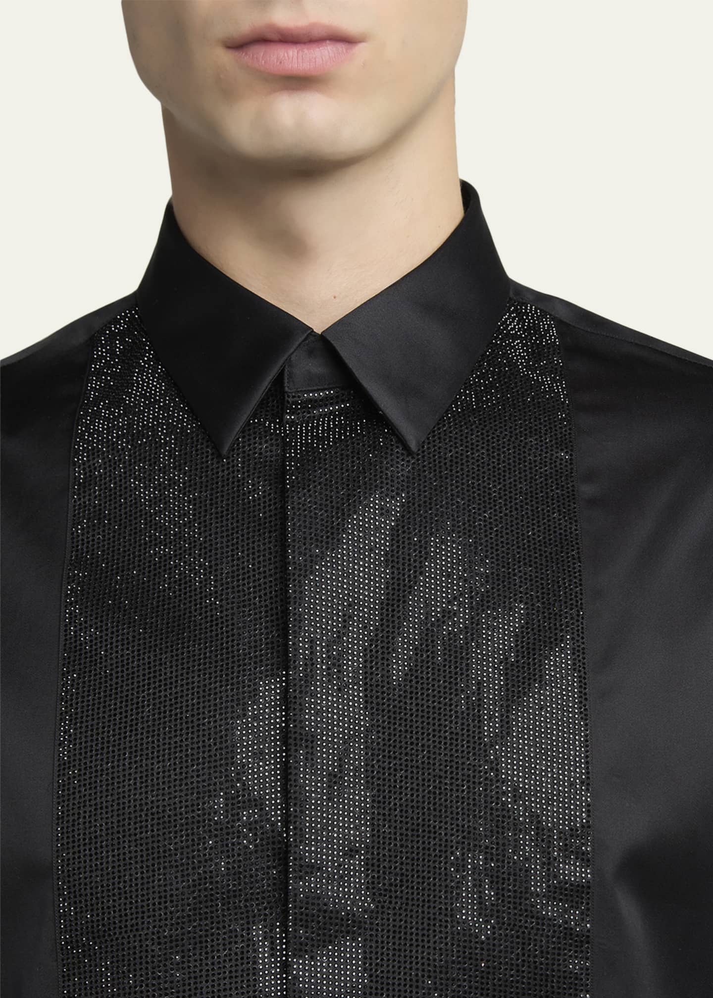 Giorgio Armani Men's Crystal Bib Front Cotton Dress Shirt