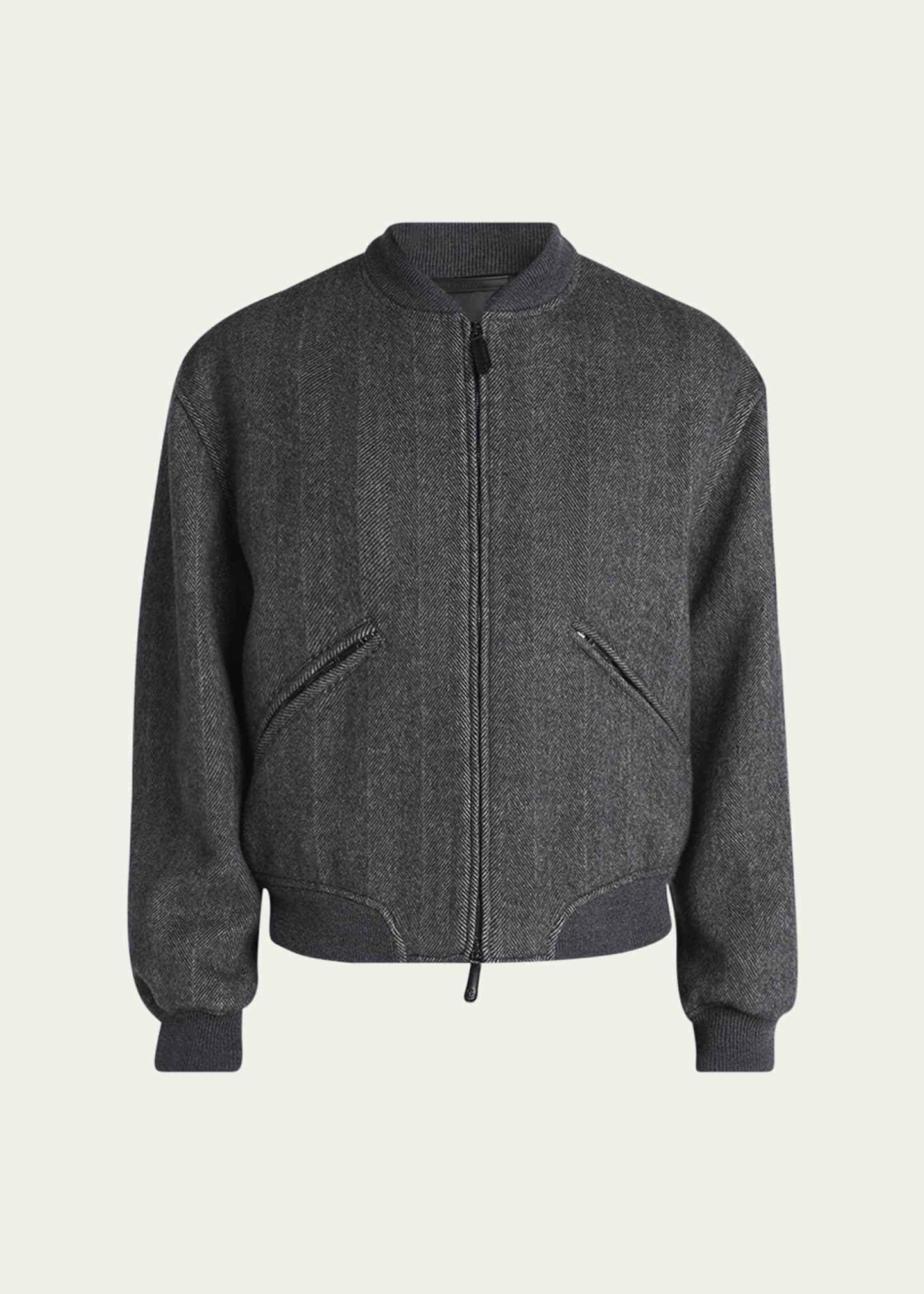 Giorgio Armani Men's Herringbone Cashmere and Wool Bomber Jacket