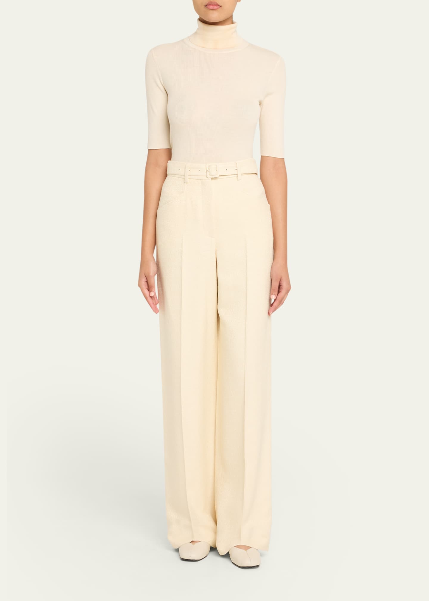 Gabriela Hearst Norman Textured Silk Straight-Leg Pants With Belt Image 2 of 5