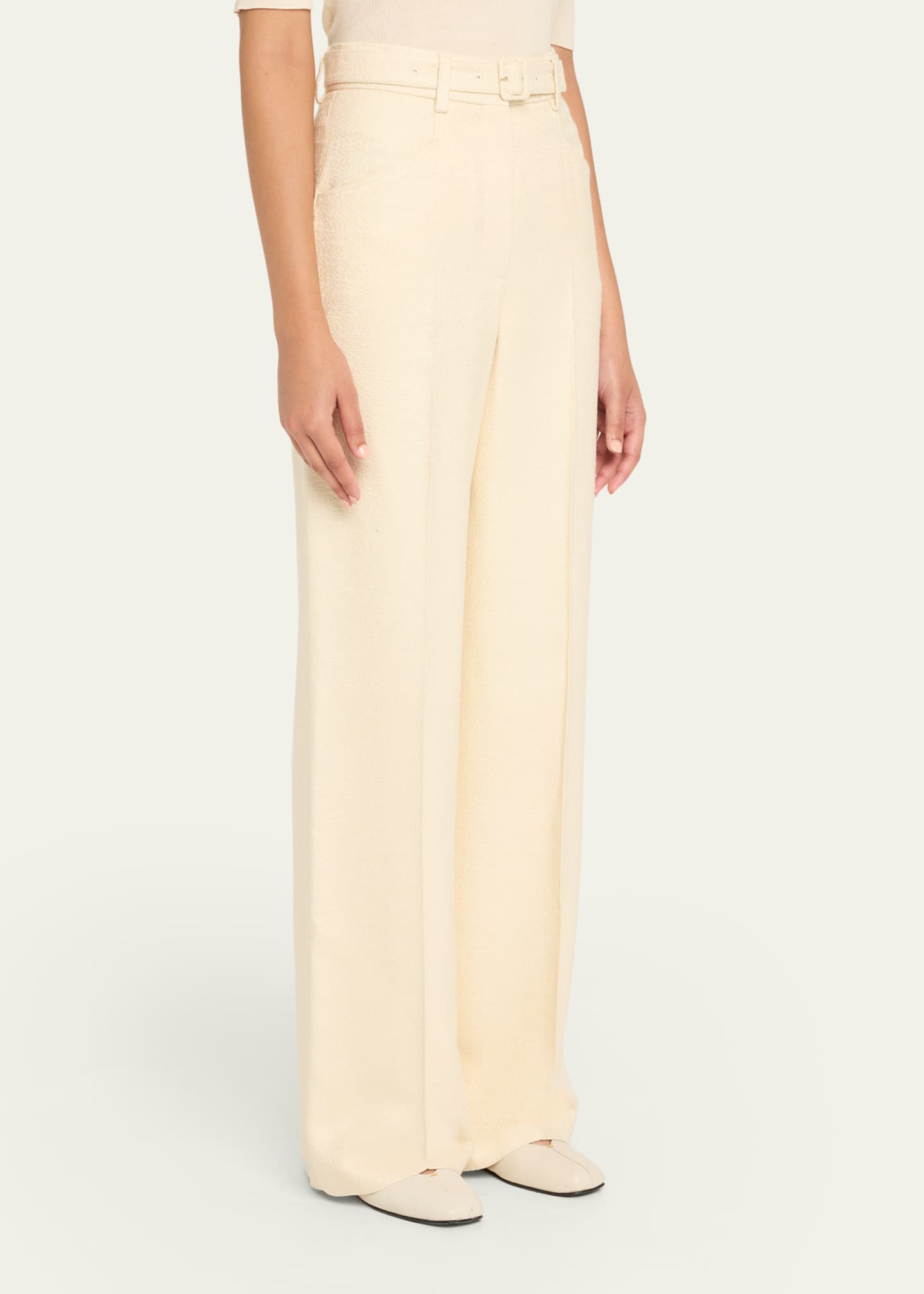 Gabriela Hearst Norman Textured Silk Straight-Leg Pants With Belt Image 4 of 5