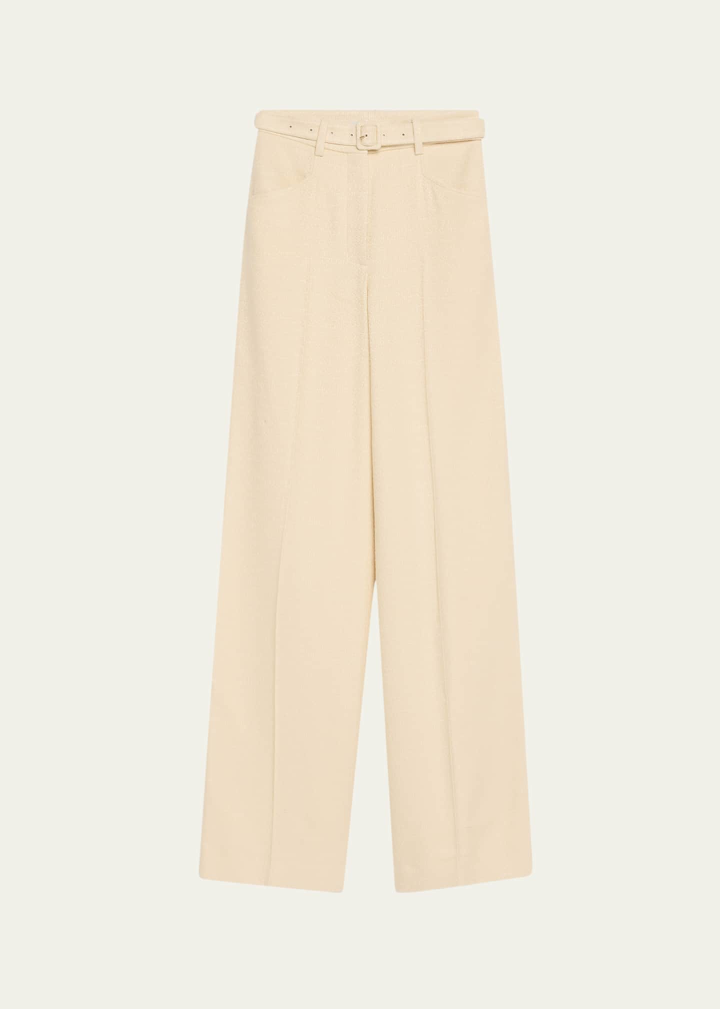 Gabriela Hearst Norman Textured Silk Straight-Leg Pants With Belt Image 1 of 5