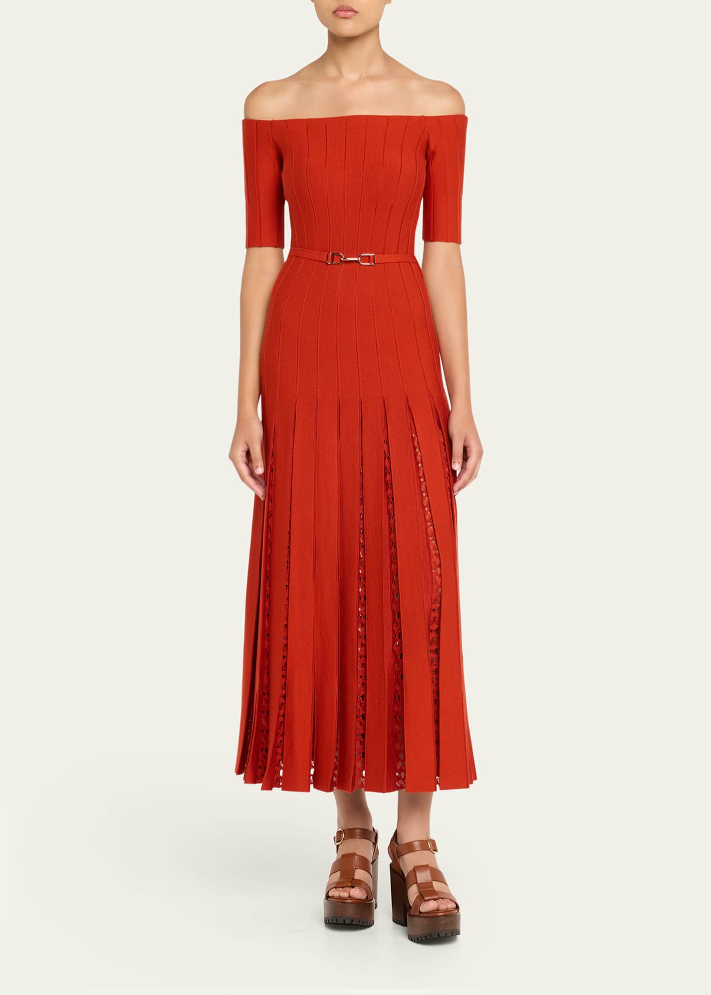 Gabriela Hearst Kurt Off-The-Shoulder Pleated Merino Dress Image 2 of 5
