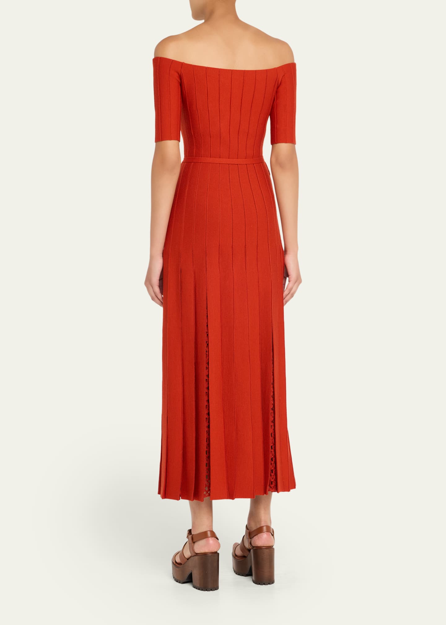 Gabriela Hearst Kurt Off-The-Shoulder Pleated Merino Dress Image 3 of 5