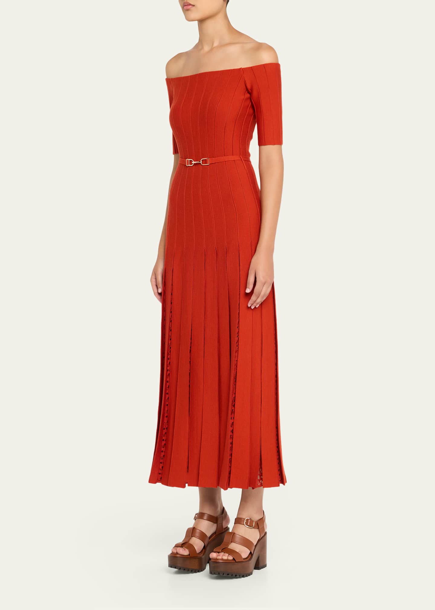 Gabriela Hearst Kurt Off-The-Shoulder Pleated Merino Dress Image 4 of 5