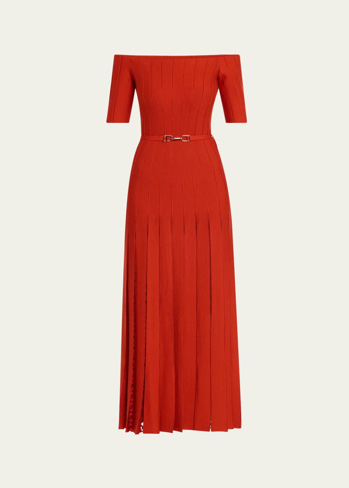 Gabriela Hearst Kurt Off-The-Shoulder Pleated Merino Dress Image 1 of 5