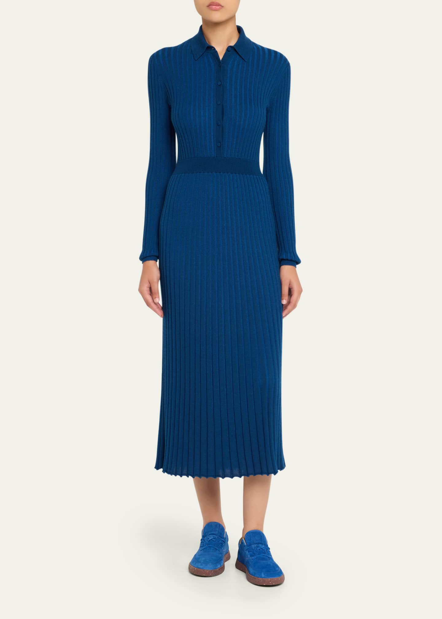 Gabriela Hearst Ardor Cashmere Pleated Knit Midi Polo Dress Image 2 of 5