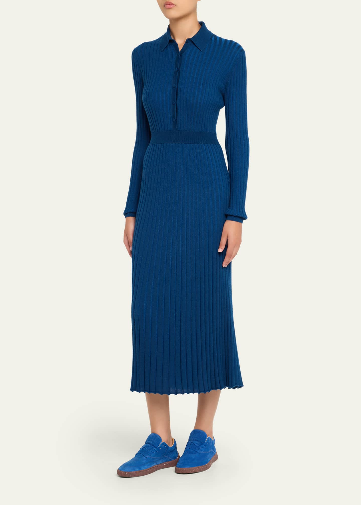 Gabriela Hearst Ardor Cashmere Pleated Knit Midi Polo Dress Image 4 of 5