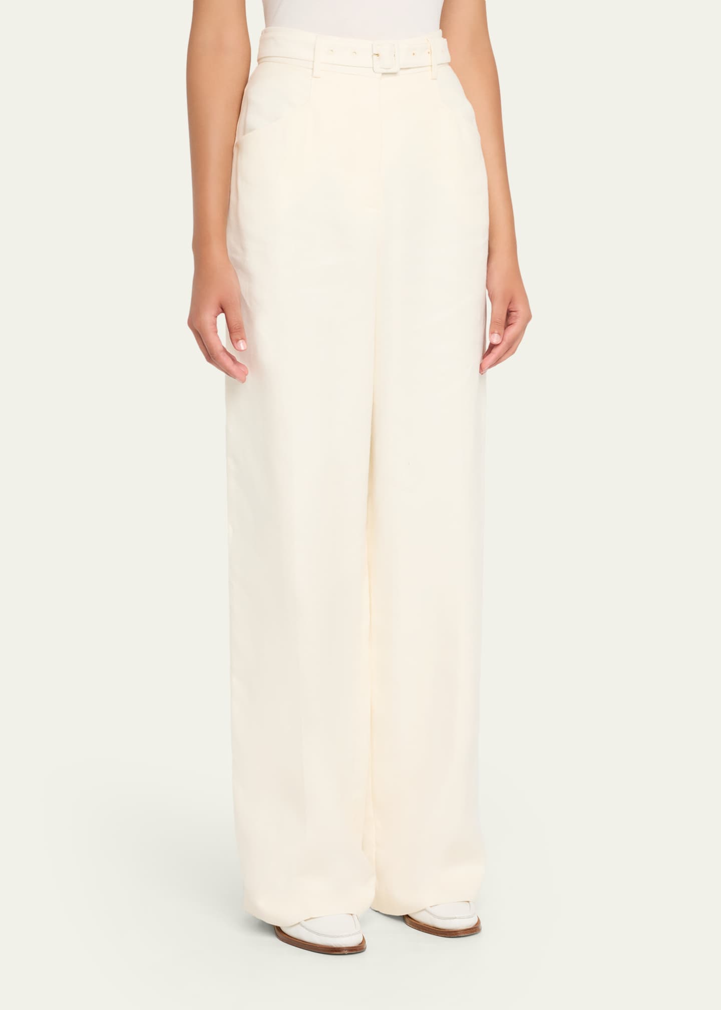 Gabriela Hearst Norman Belted Linen Twill Straight-Leg Pants Image 4 of 5