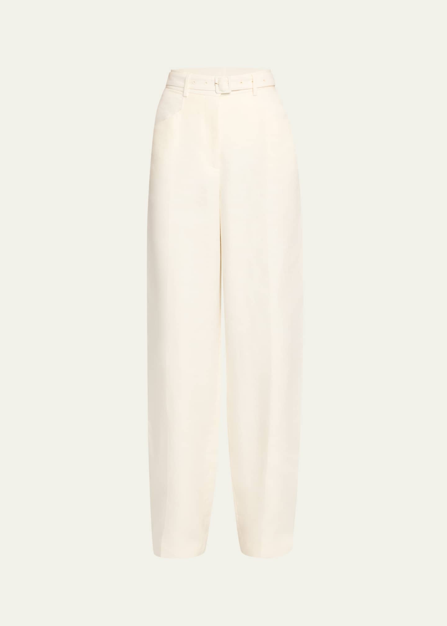 Gabriela Hearst Norman Belted Linen Twill Straight-Leg Pants Image 1 of 5