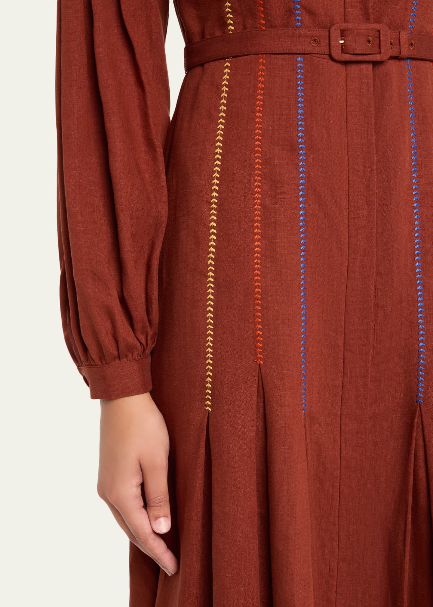 Gabriela Hearst Aleka Pleated Linen Long-Sleeve Midi Shirtdress Image 5 of 5