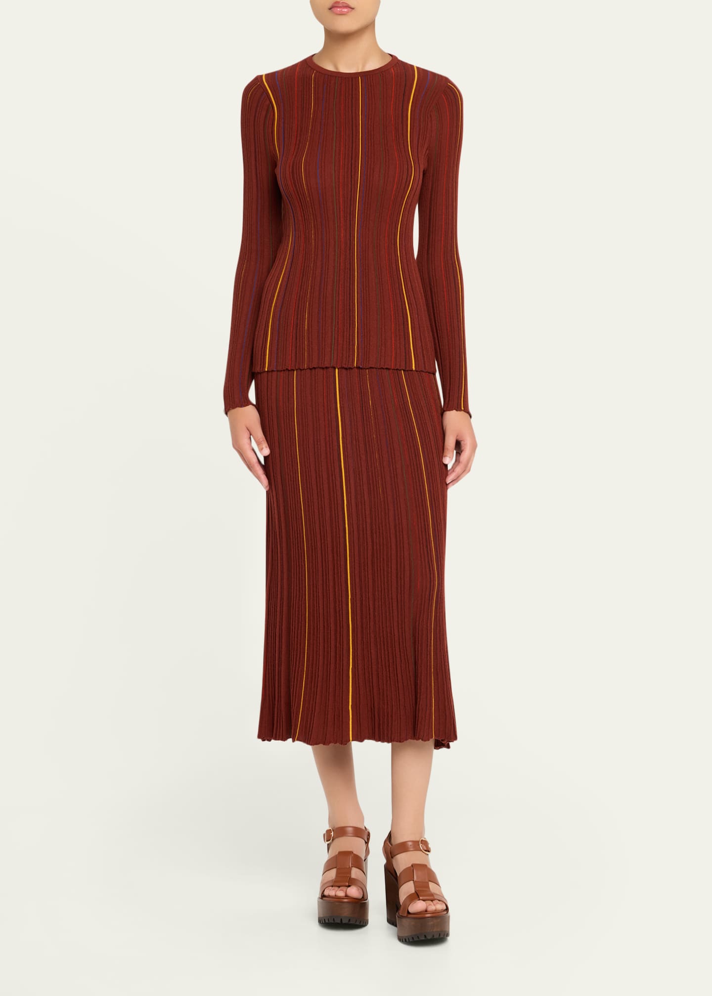 Gabriela Hearst Celeano Stripe Pleated Knit Midi Skirt Image 2 of 5
