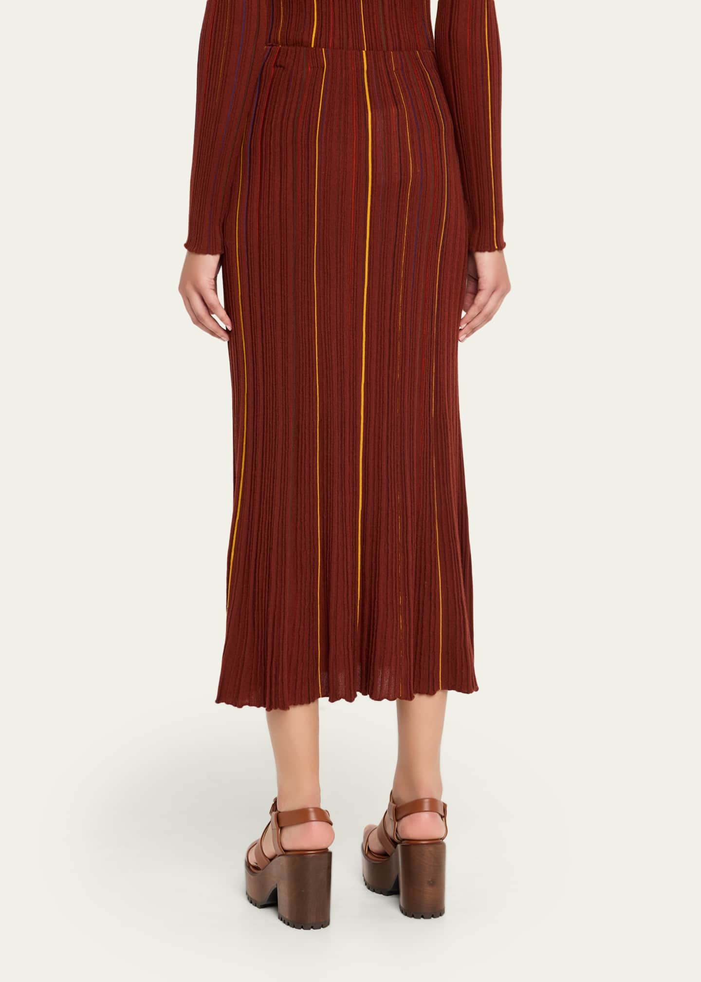 Gabriela Hearst Celeano Stripe Pleated Knit Midi Skirt Image 3 of 5