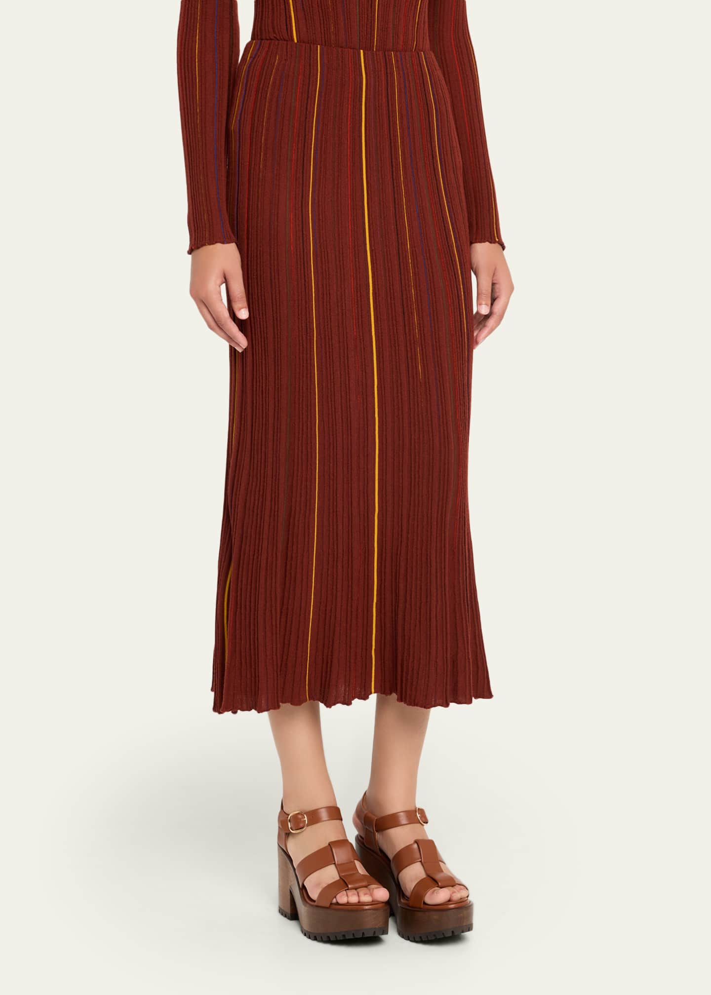 Gabriela Hearst Celeano Stripe Pleated Knit Midi Skirt Image 4 of 5