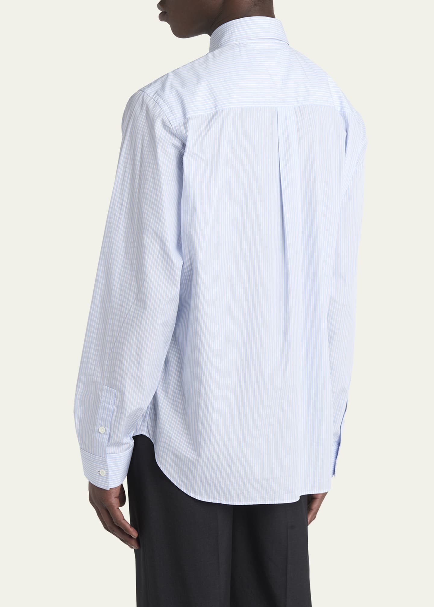 Bottega Veneta Men's Fine Stripe Poplin Shirt with Embroidered Mushroom Patch Image 3 of 5