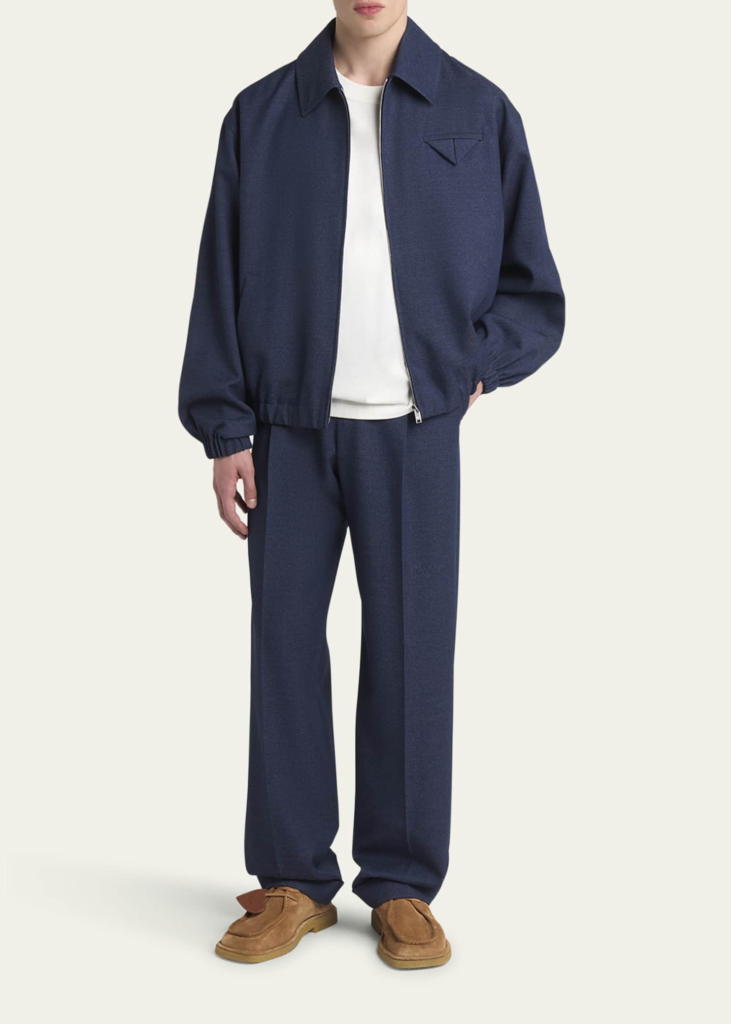 Bottega Veneta Men's Wide-Leg Melange Wool Drill Trousers Image 2 of 5