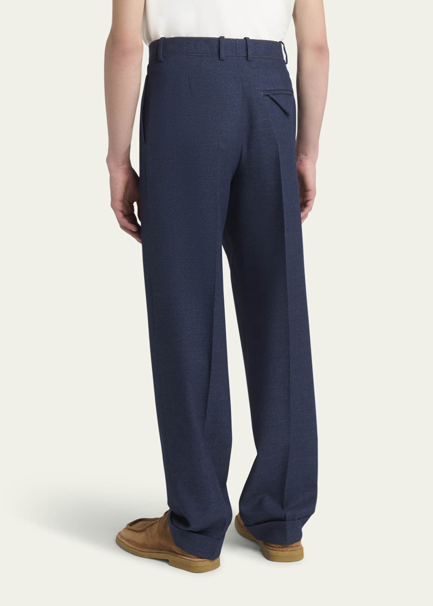 Bottega Veneta Men's Wide-Leg Melange Wool Drill Trousers Image 3 of 5