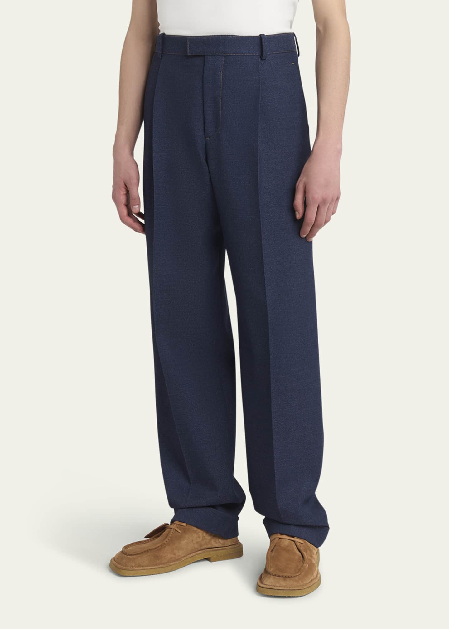 Bottega Veneta Men's Wide-Leg Melange Wool Drill Trousers Image 4 of 5
