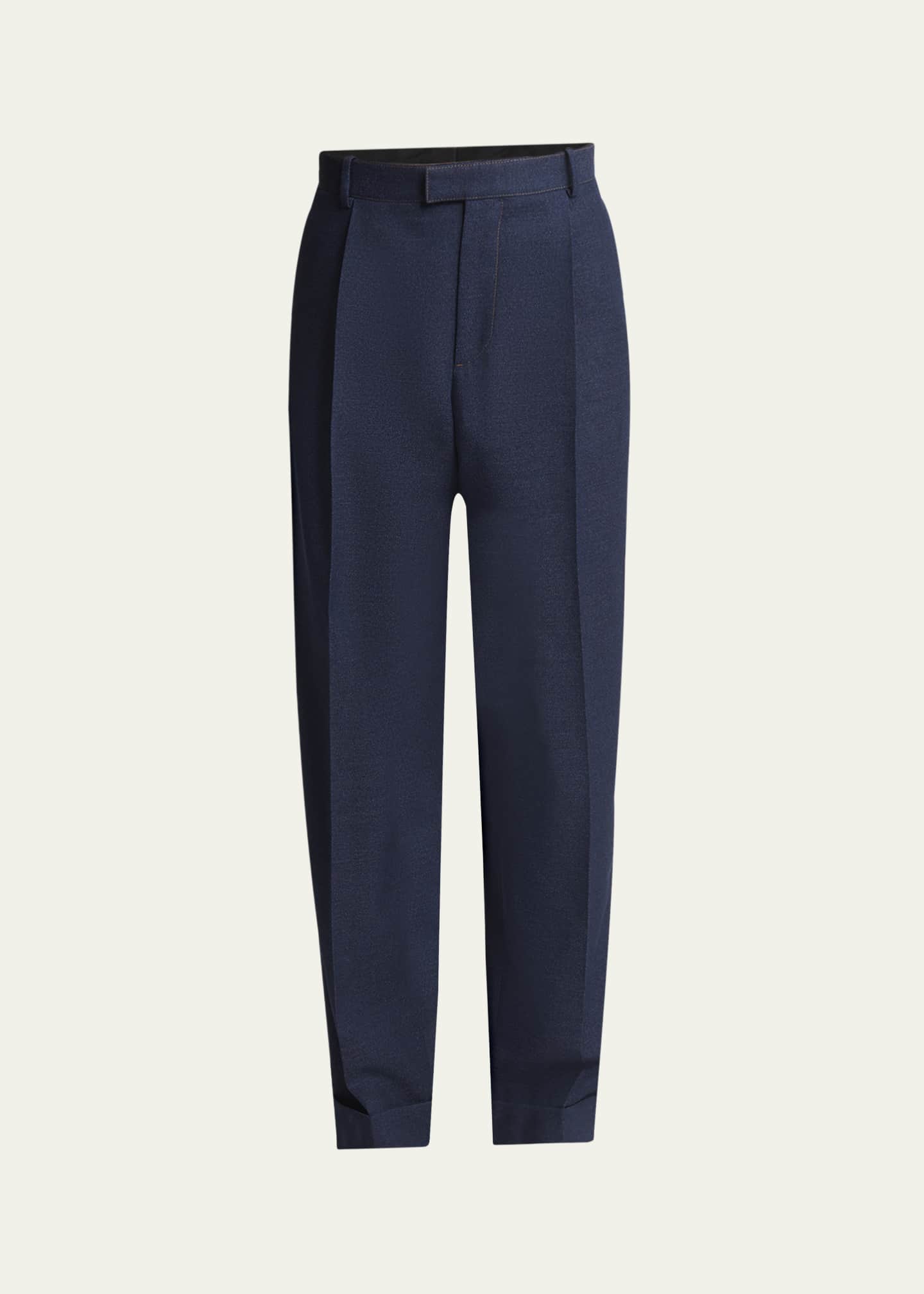 Bottega Veneta Men's Wide-Leg Melange Wool Drill Trousers Image 1 of 5