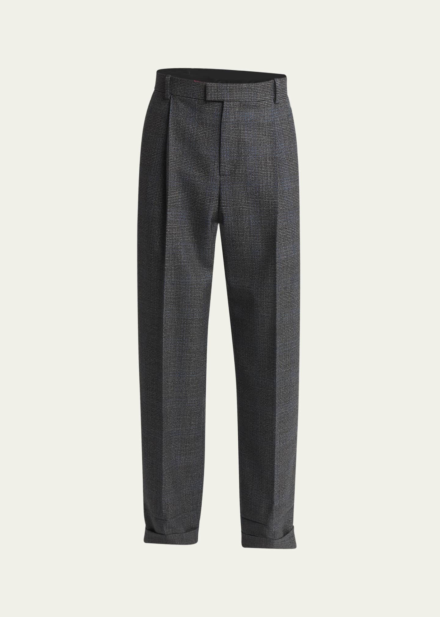 Bottega Veneta Men's Prince of Wales Wool Wide-Leg Trousers Image 1 of 5